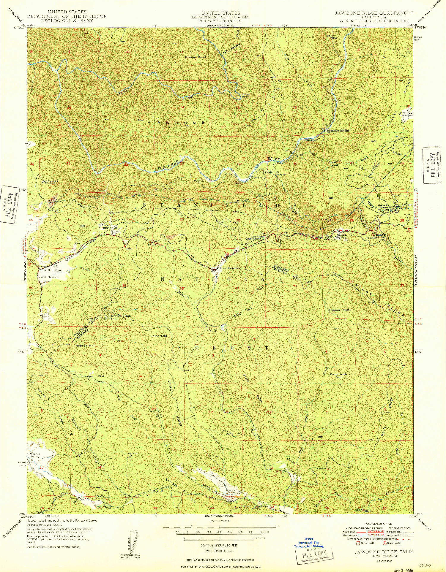 USGS 1:24000-SCALE QUADRANGLE FOR JAWBONE RIDGE, CA 1949