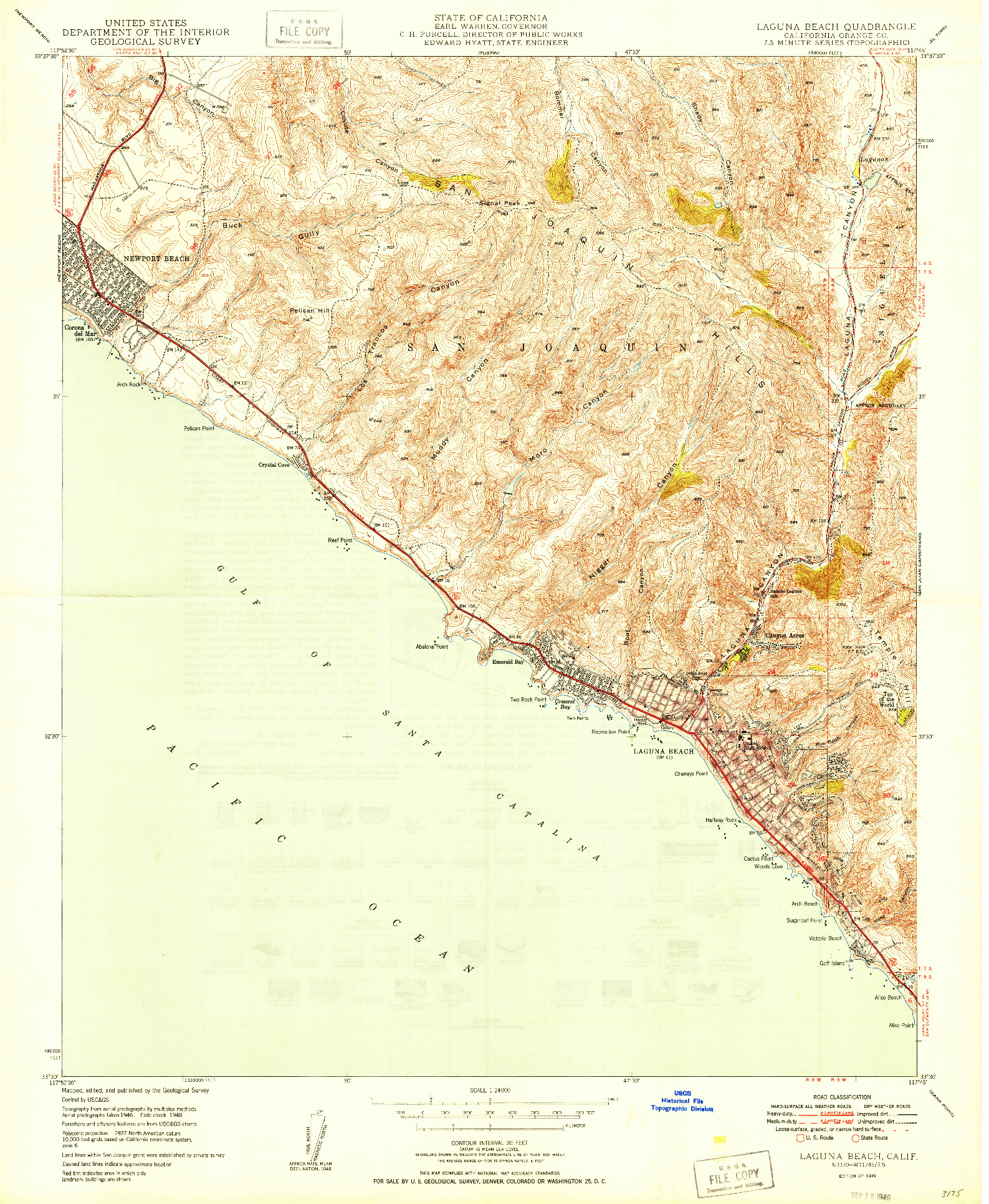 USGS 1:24000-SCALE QUADRANGLE FOR LAGUNA BEACH, CA 1949