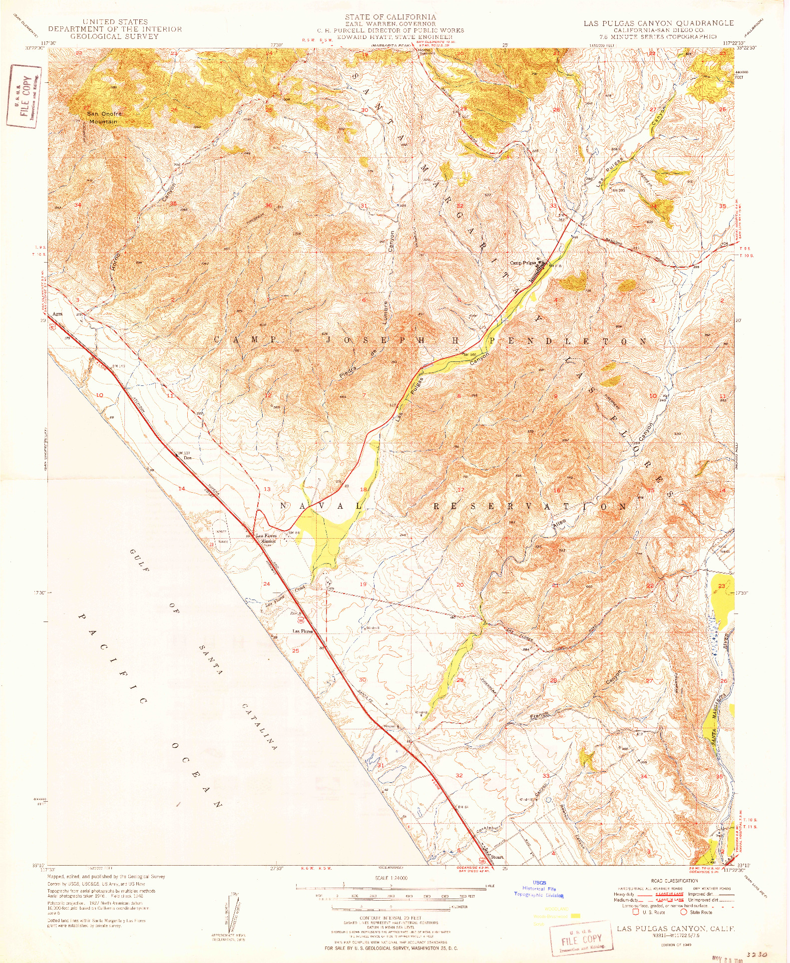 USGS 1:24000-SCALE QUADRANGLE FOR LAS PULGAS CANYON, CA 1949