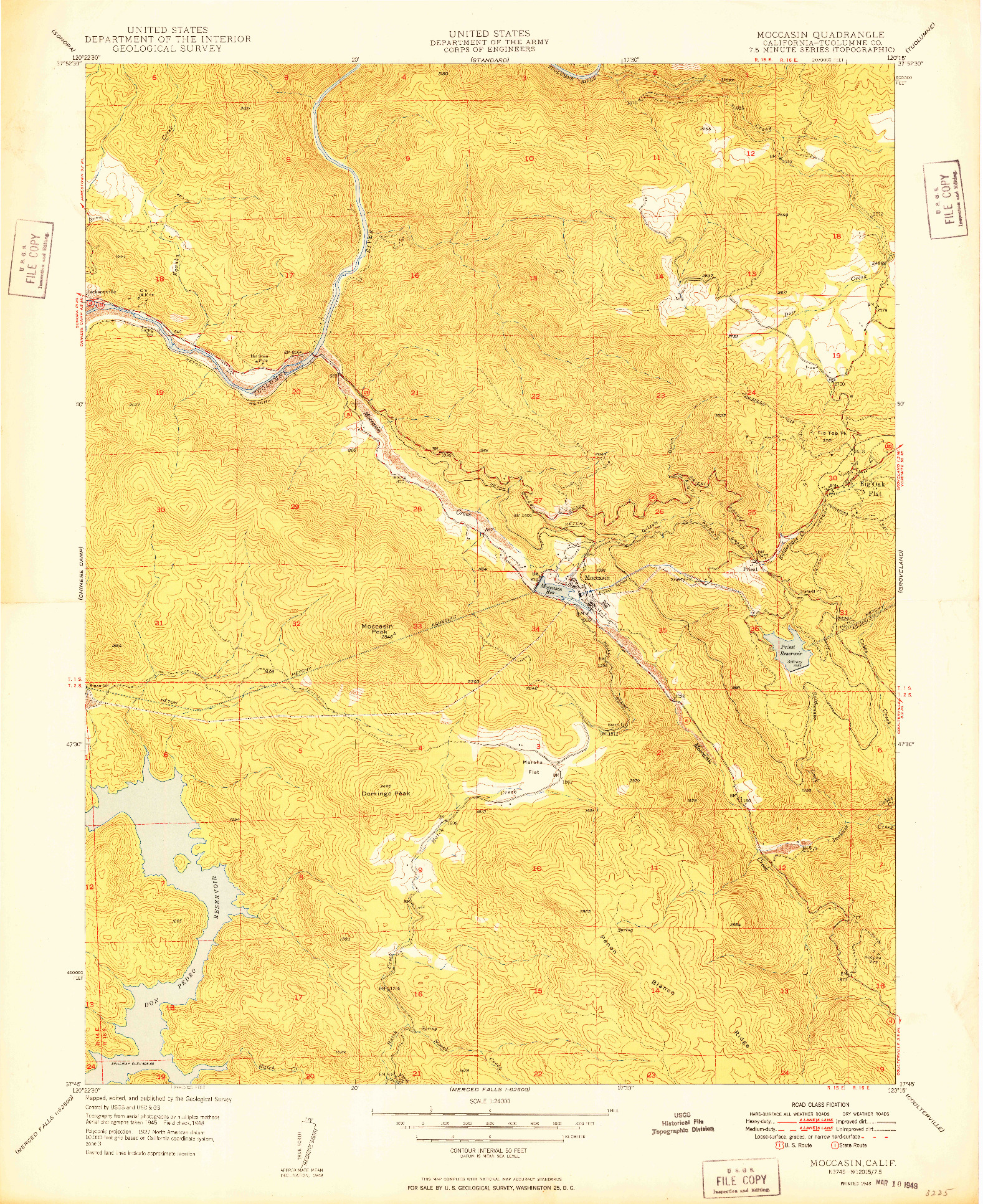 USGS 1:24000-SCALE QUADRANGLE FOR MOCCASIN, CA 1949