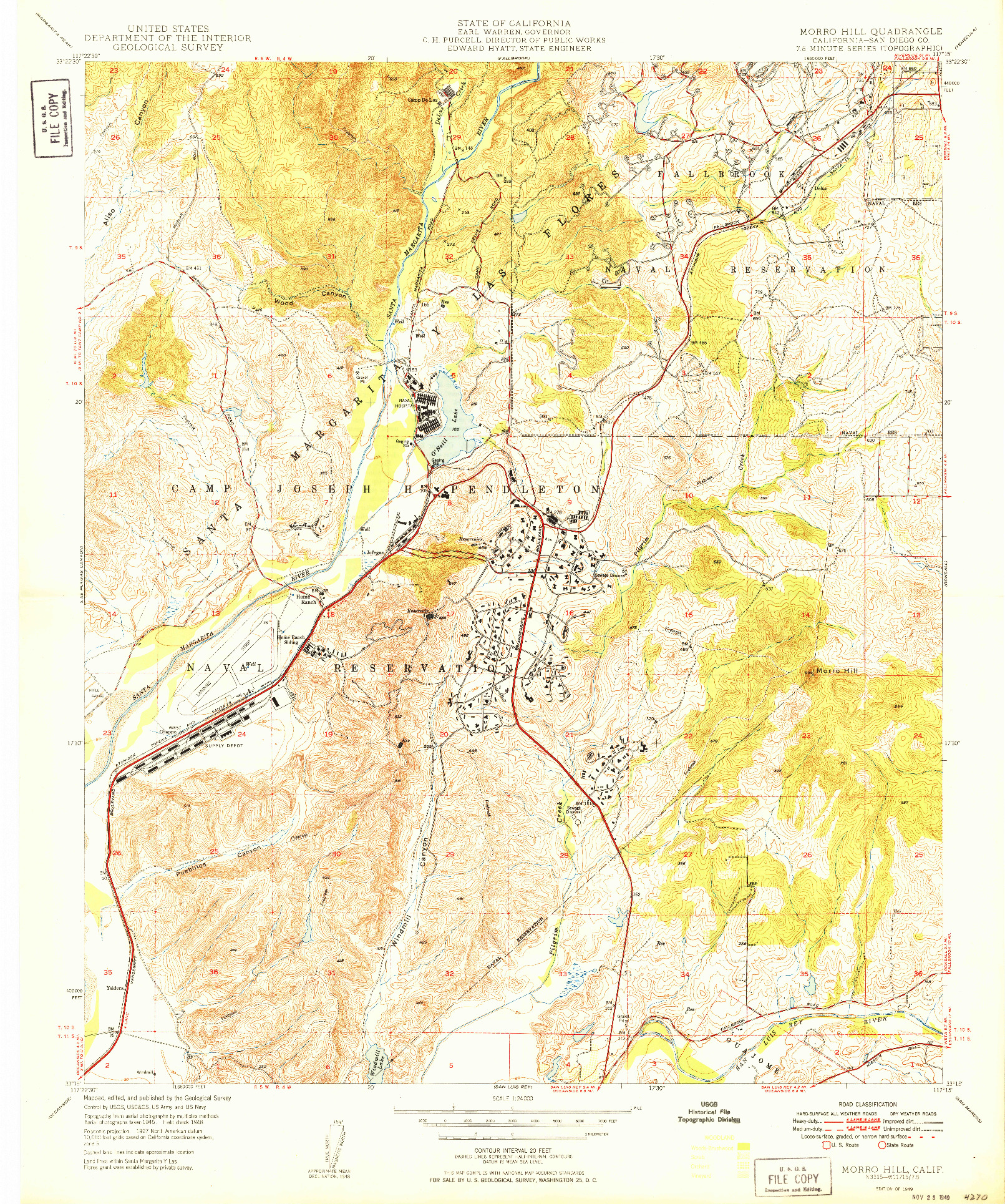 USGS 1:24000-SCALE QUADRANGLE FOR MORRO HILL, CA 1949