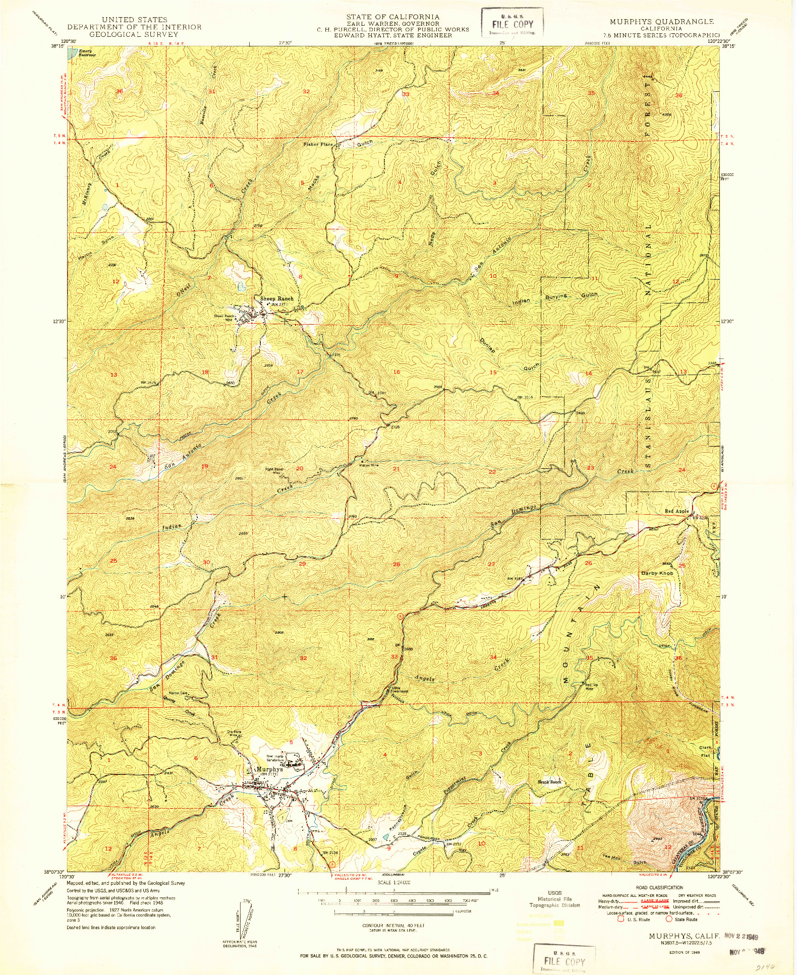USGS 1:24000-SCALE QUADRANGLE FOR MURPHYS, CA 1949