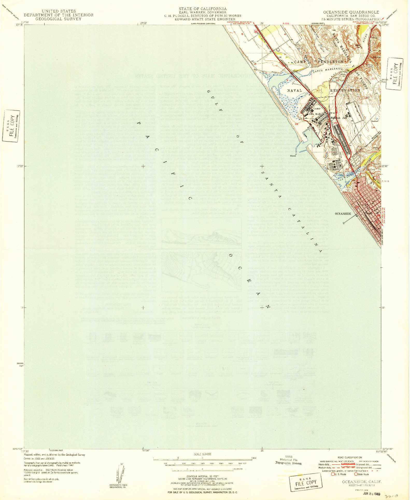 USGS 1:24000-SCALE QUADRANGLE FOR OCEANSIDE, CA 1949