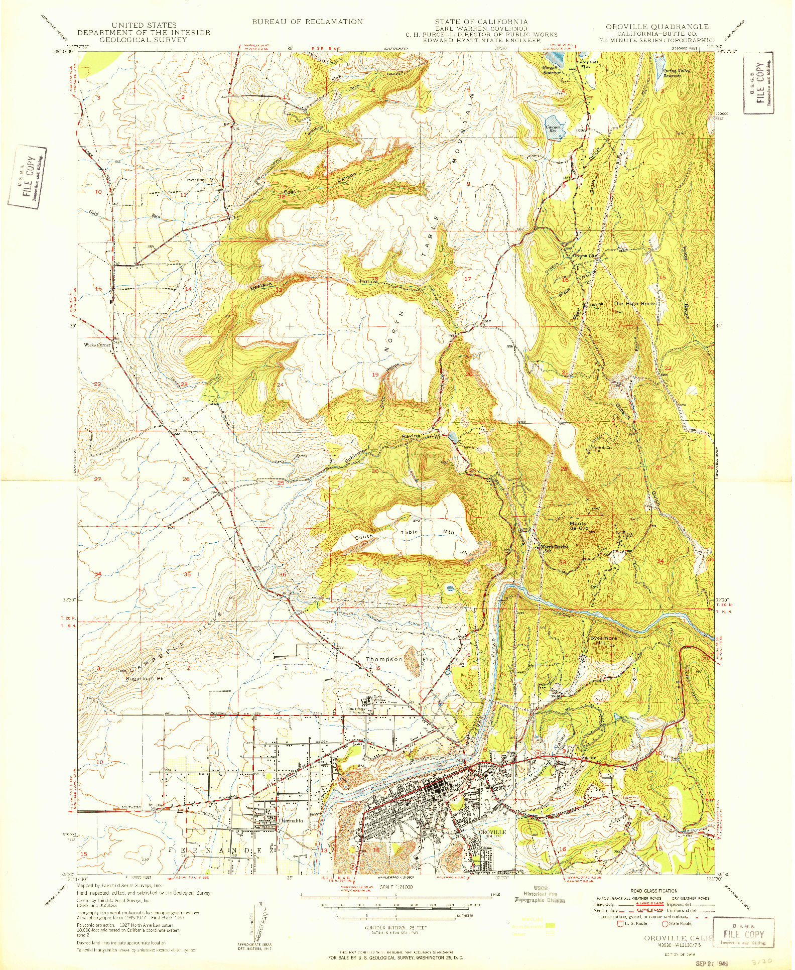 USGS 1:24000-SCALE QUADRANGLE FOR OROVILLE, CA 1949