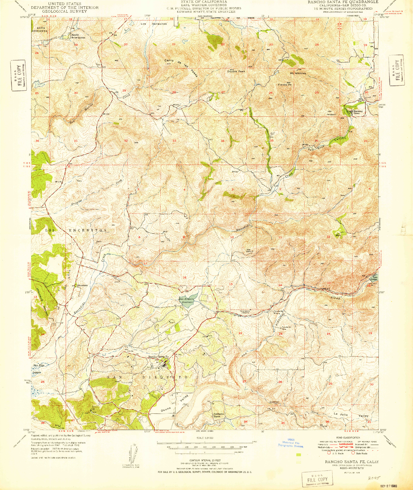 USGS 1:24000-SCALE QUADRANGLE FOR RANCHO SANTA FE, CA 1949