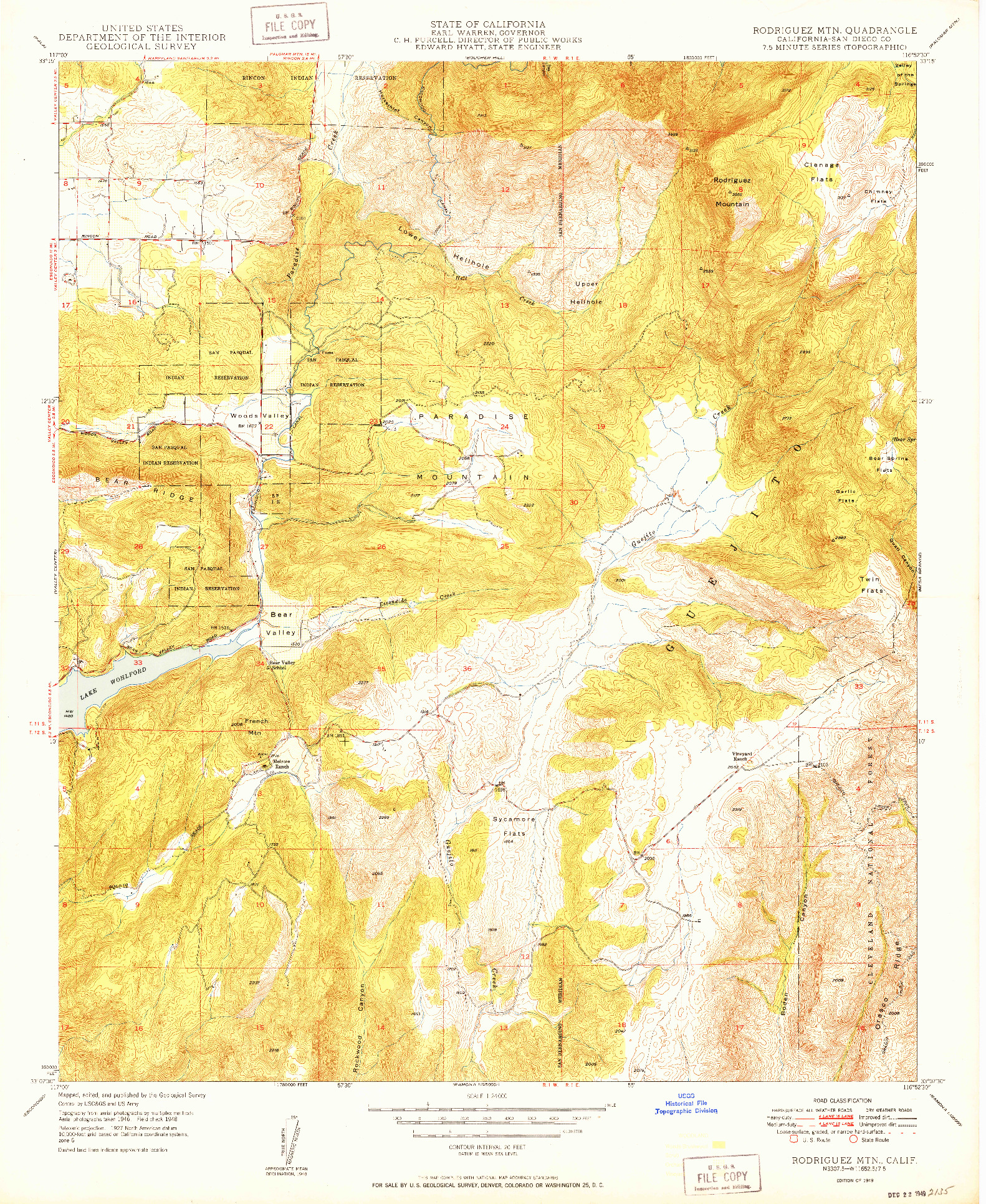 USGS 1:24000-SCALE QUADRANGLE FOR RODRIGUEZ MTN., CA 1949