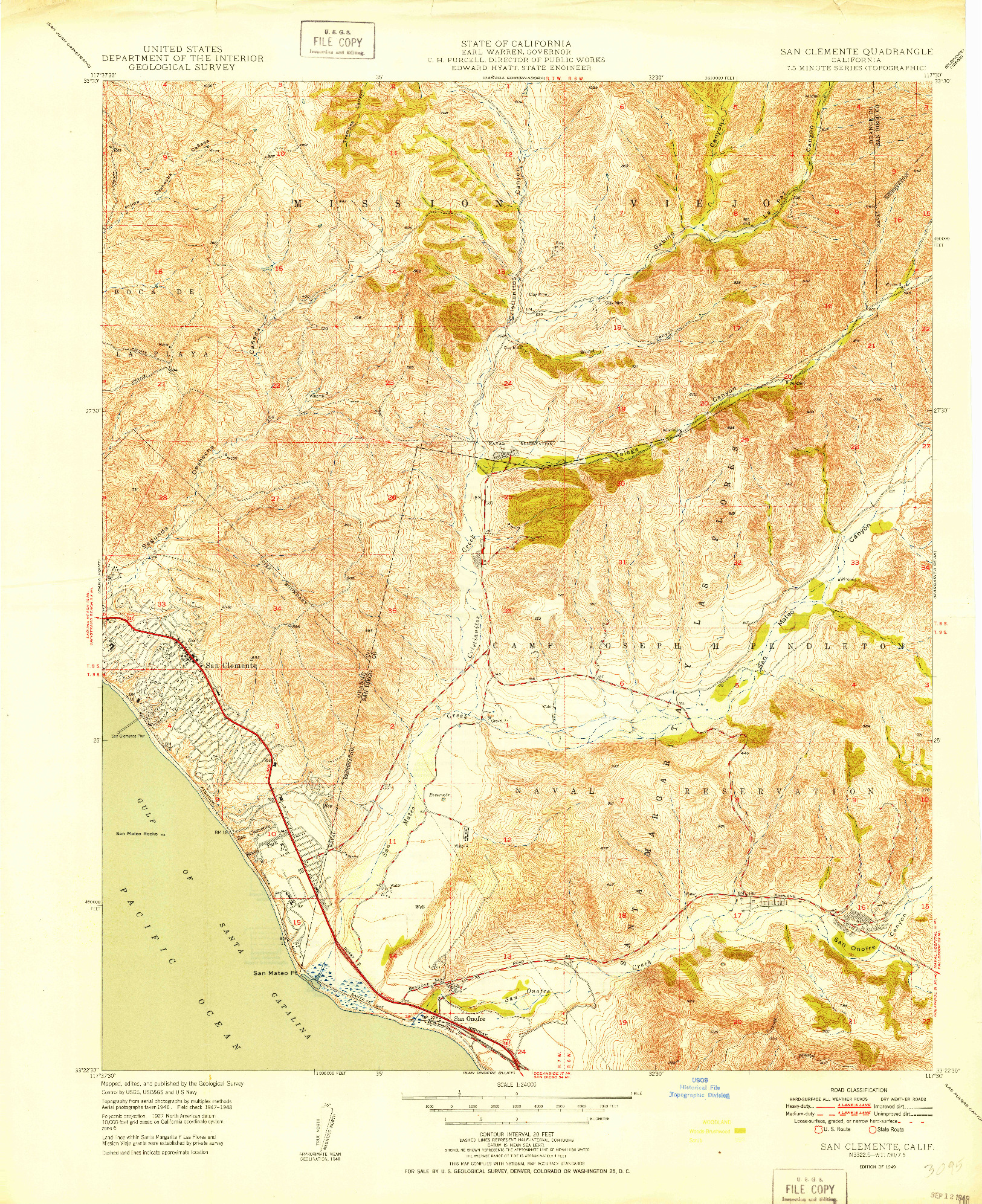 USGS 1:24000-SCALE QUADRANGLE FOR SAN CLEMENTE, CA 1949