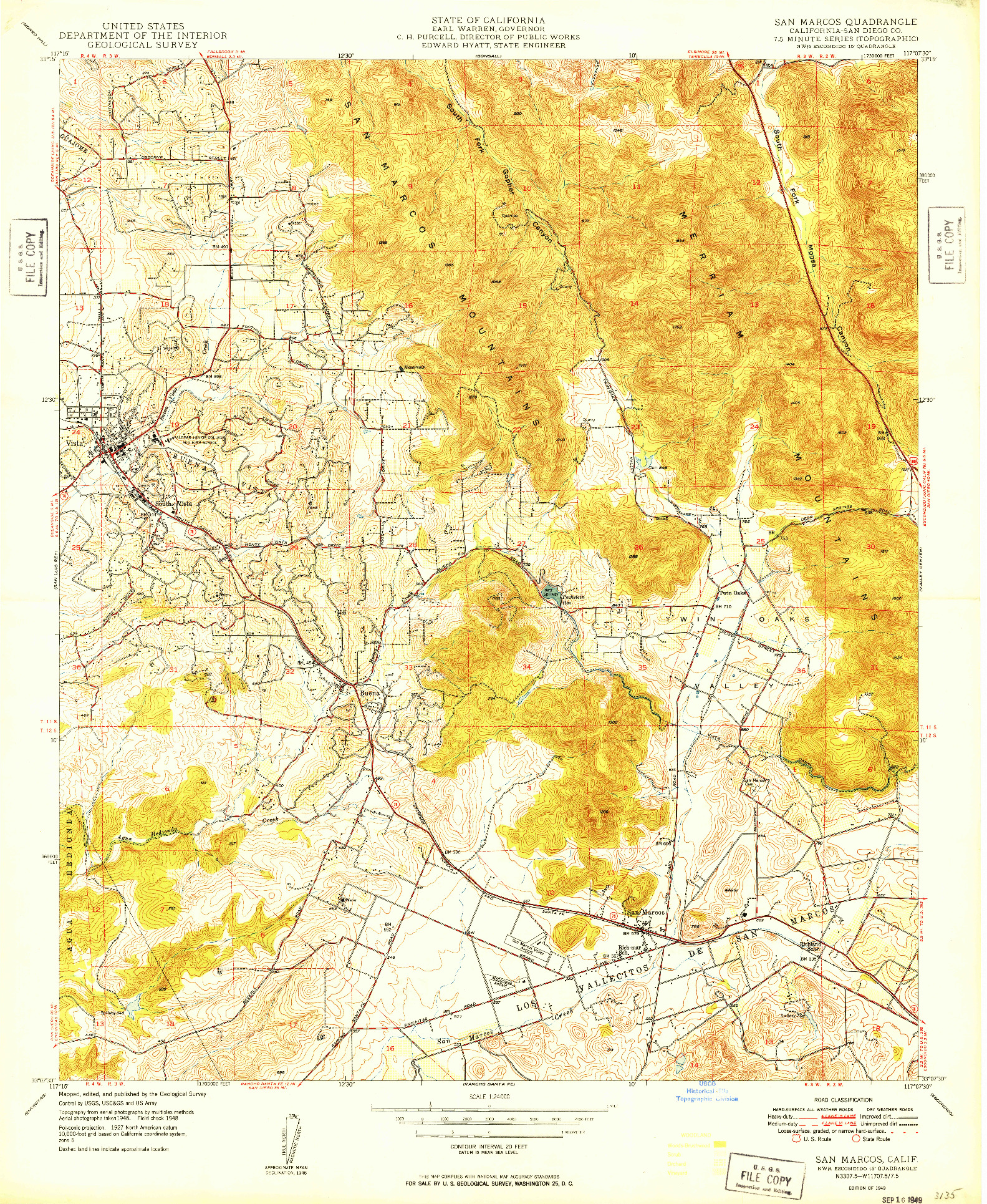 USGS 1:24000-SCALE QUADRANGLE FOR SAN MARCOS, CA 1949