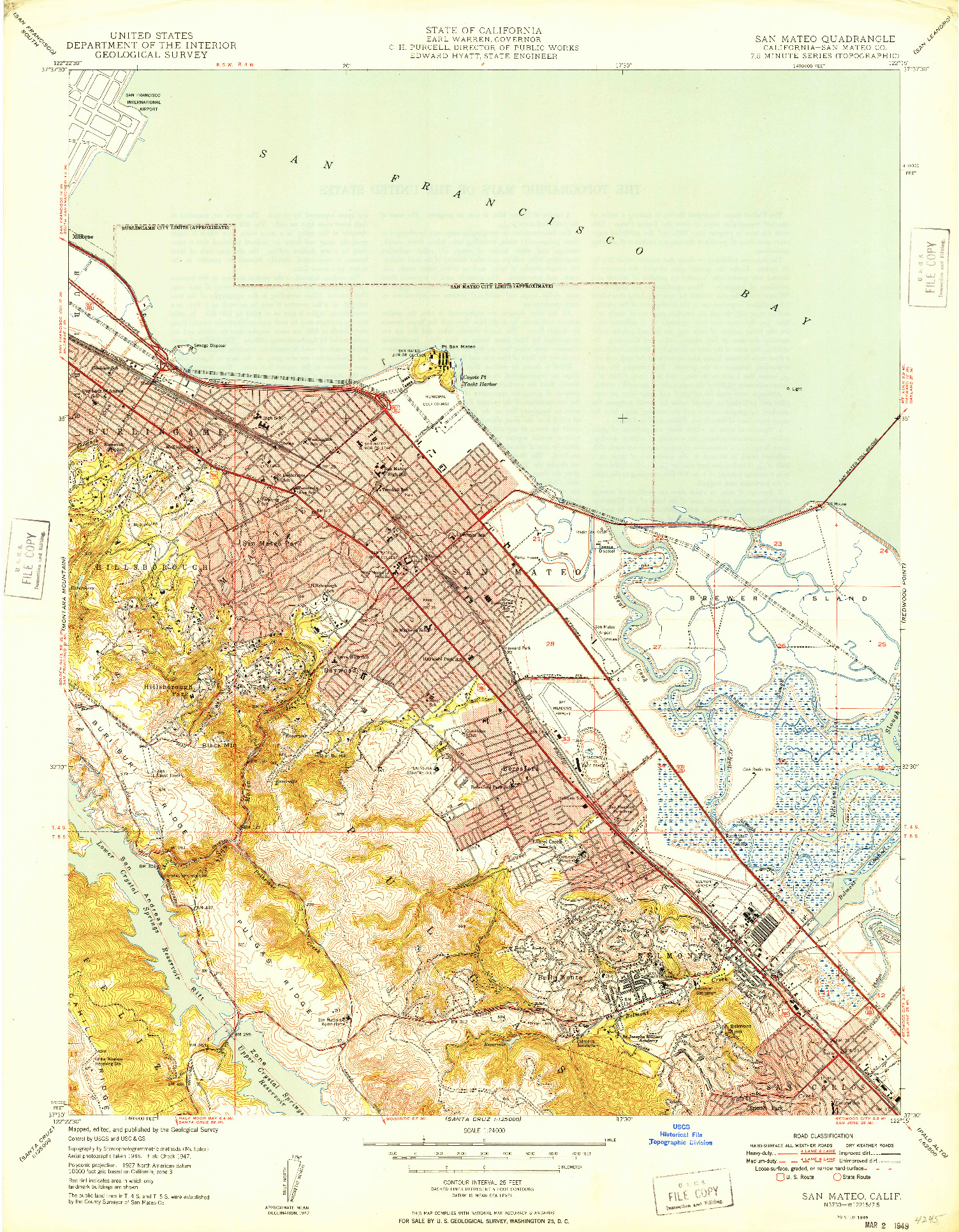 USGS 1:24000-SCALE QUADRANGLE FOR SAN MATEO, CA 1949