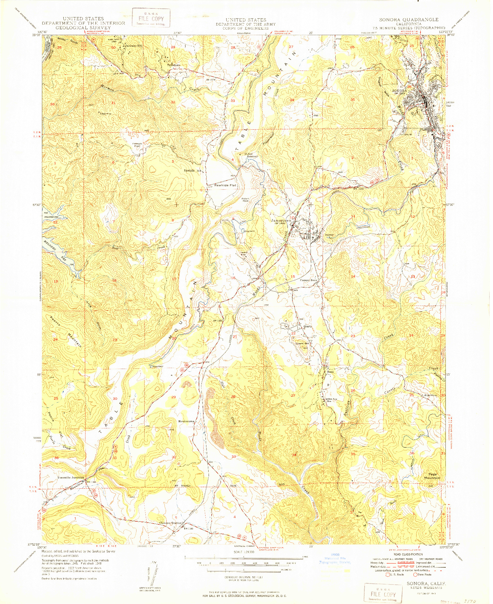 USGS 1:24000-SCALE QUADRANGLE FOR SONORA, CA 1949