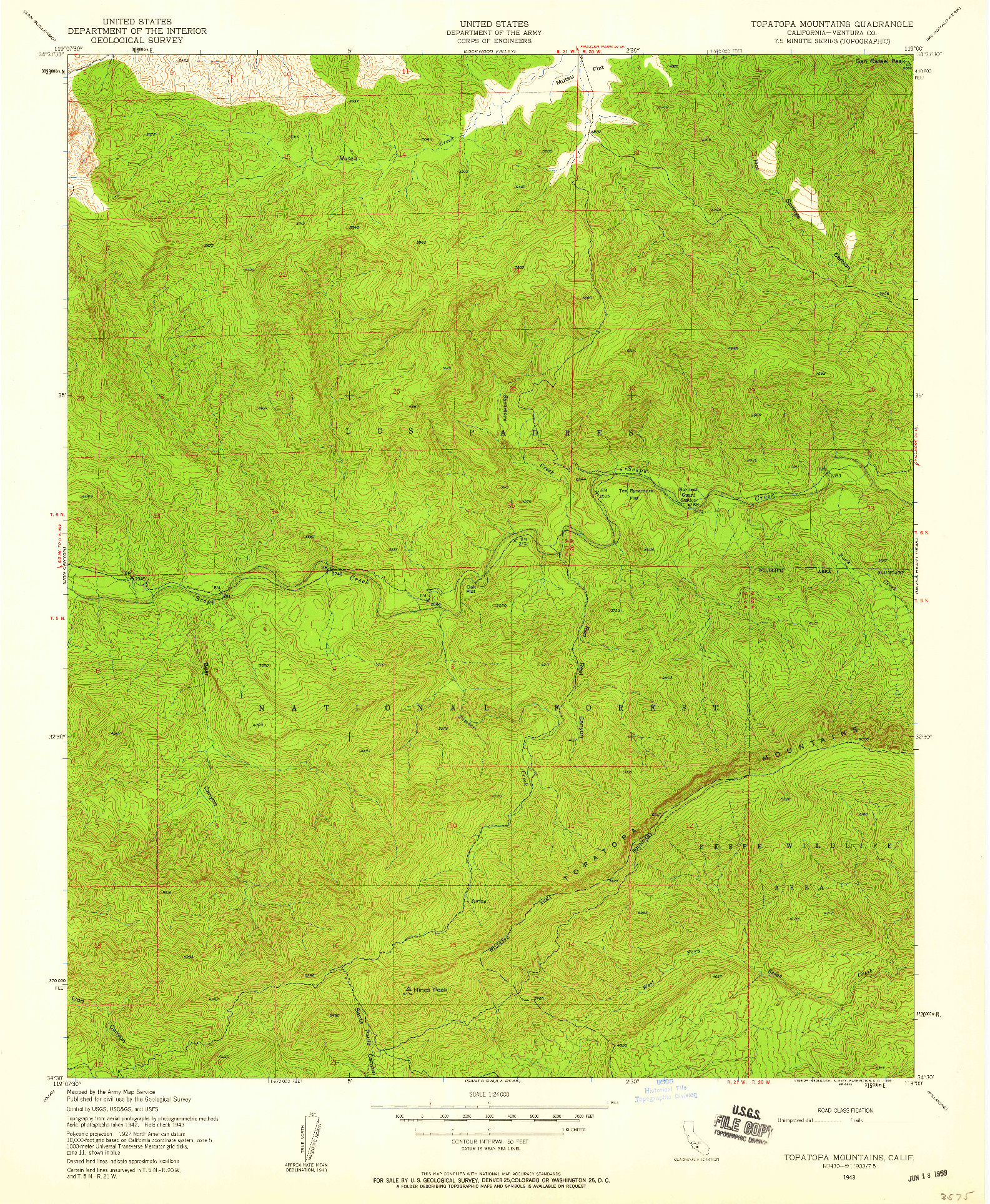 USGS 1:24000-SCALE QUADRANGLE FOR TOPATOPA MOUNTAINS, CA 1943