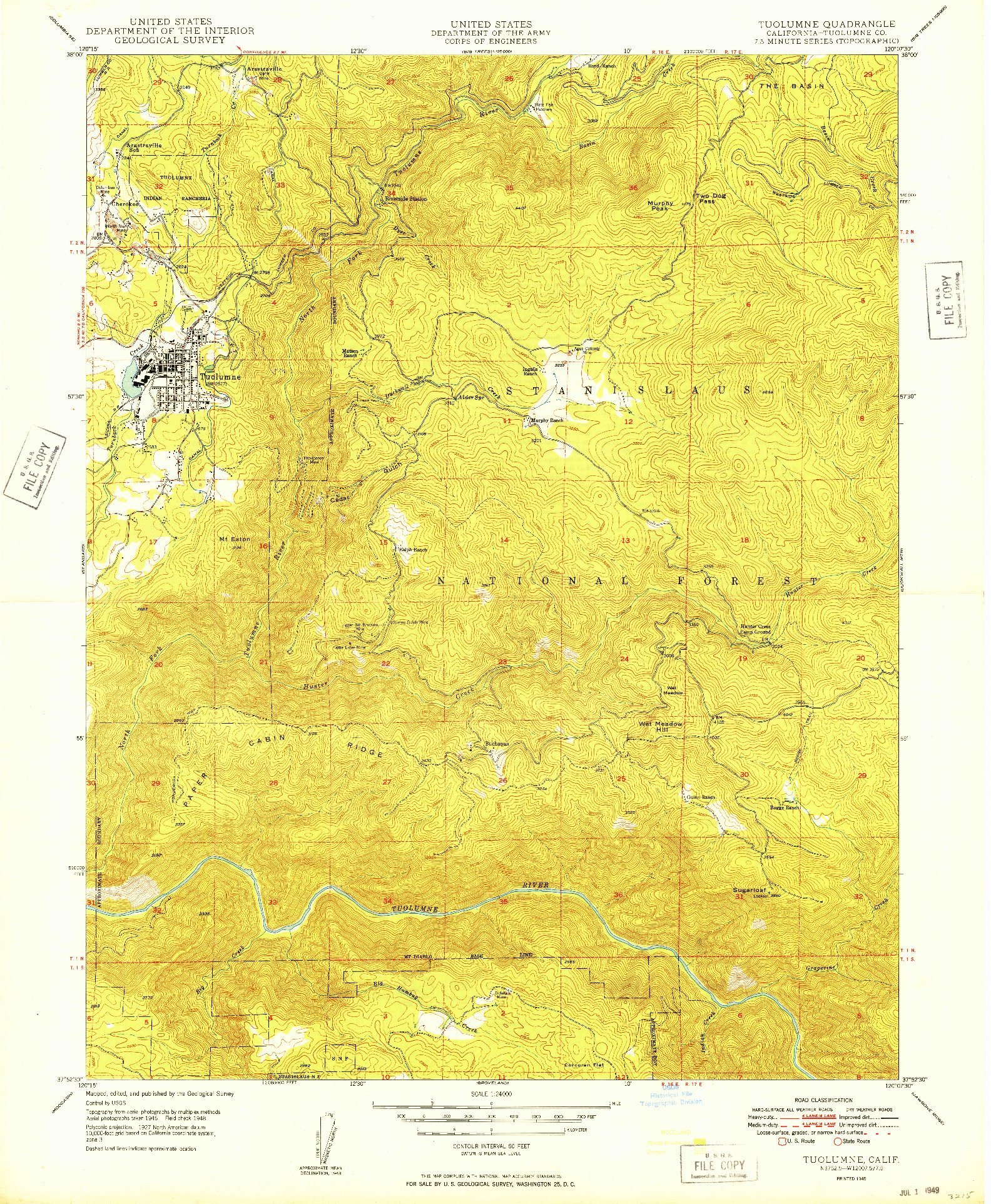 USGS 1:24000-SCALE QUADRANGLE FOR TUOLUMNE, CA 1949