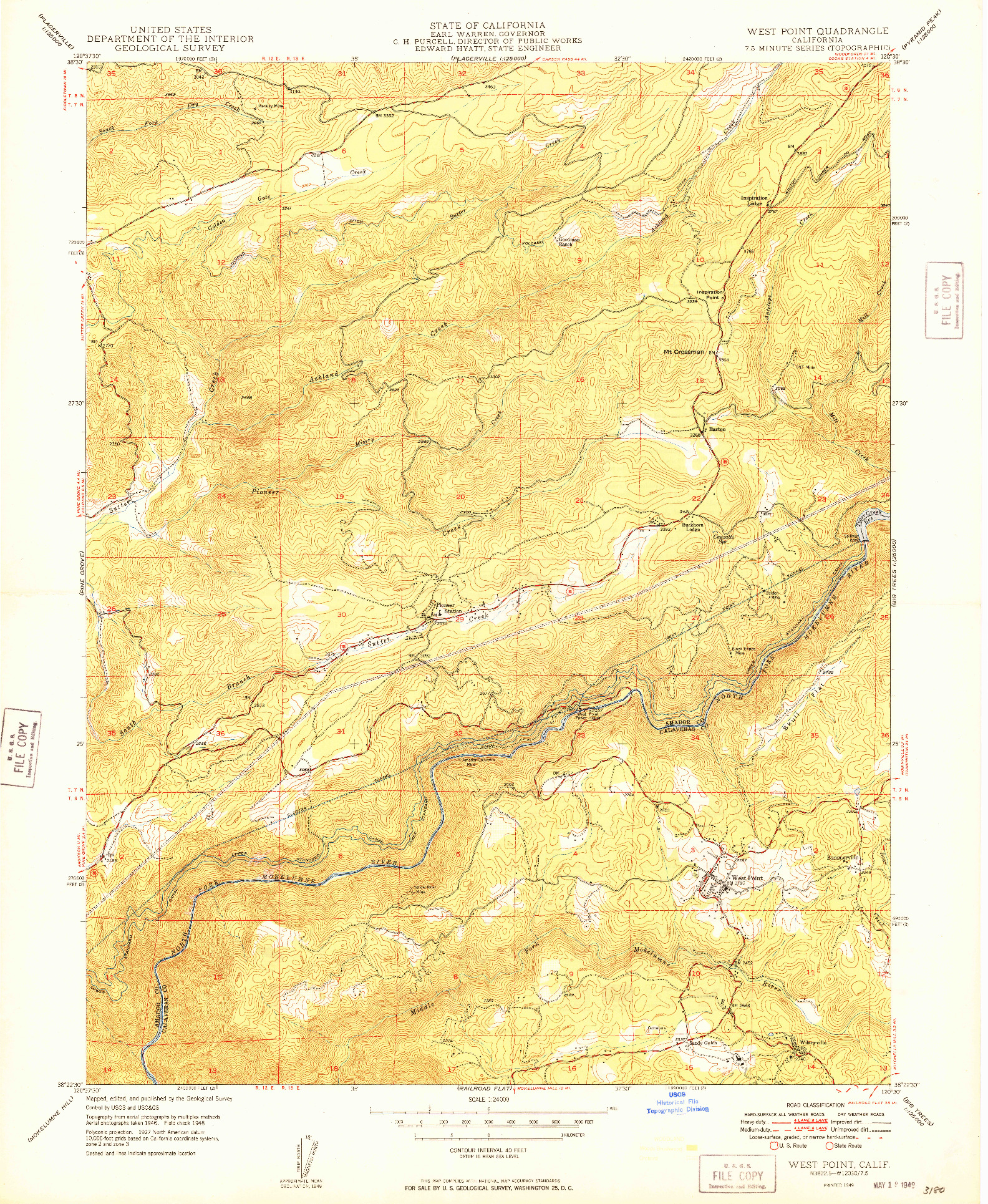 USGS 1:24000-SCALE QUADRANGLE FOR WEST POINT, CA 1949