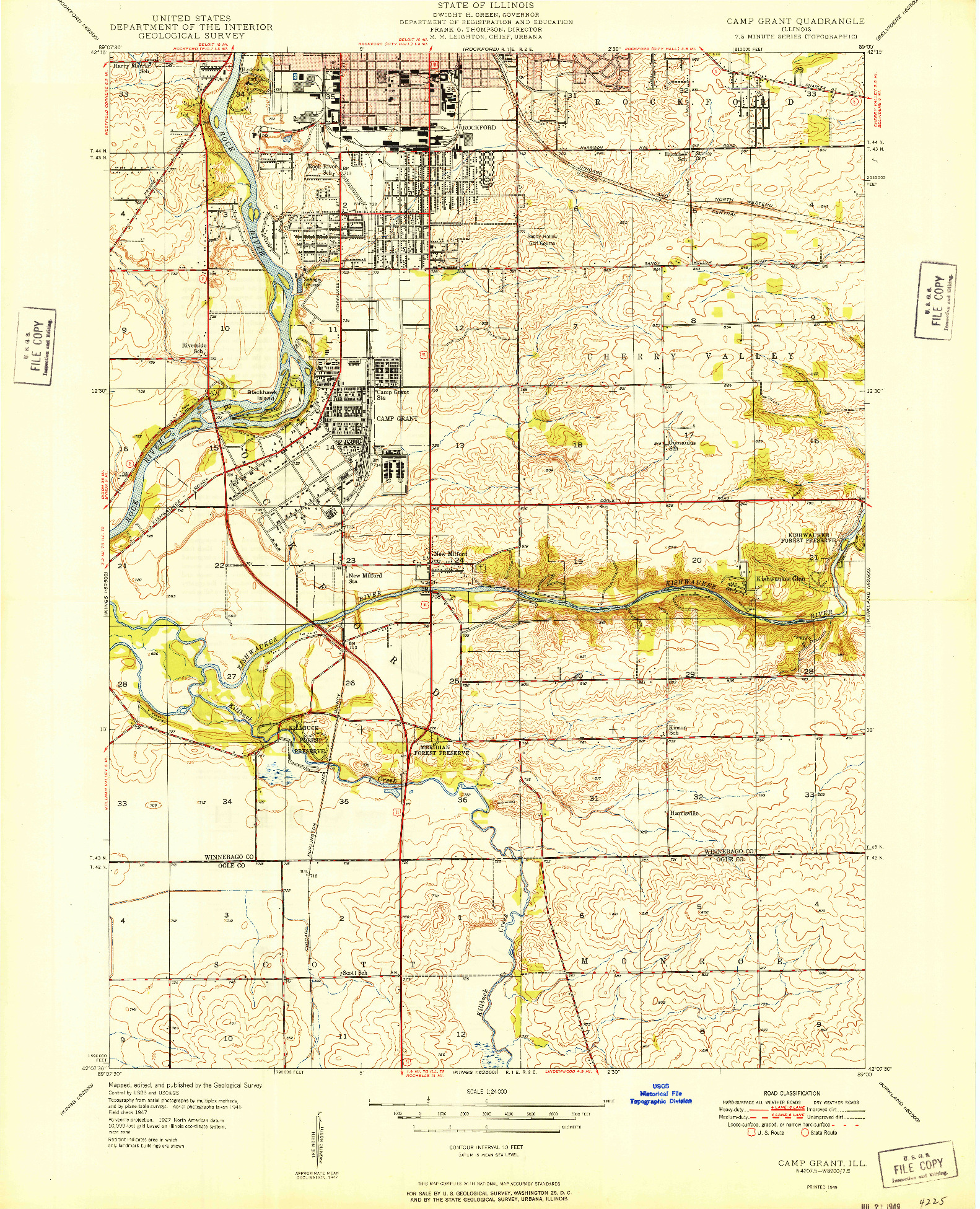 USGS 1:24000-SCALE QUADRANGLE FOR CAMP GRANT, IL 1949