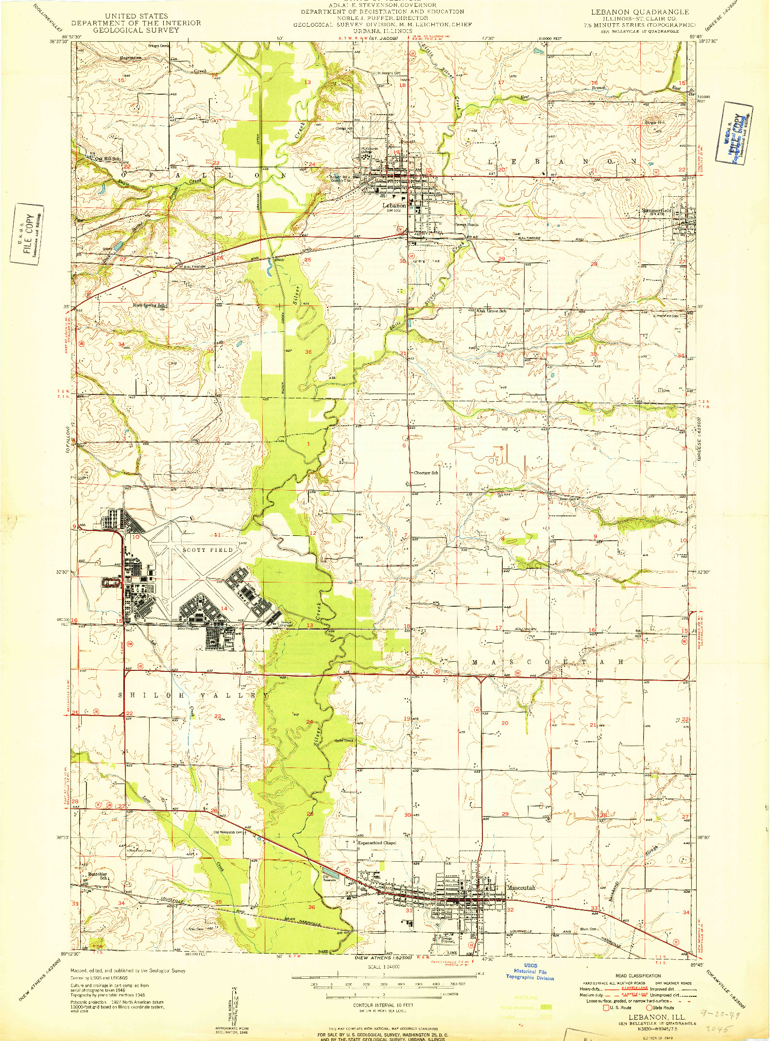 USGS 1:24000-SCALE QUADRANGLE FOR LEBANON, IL 1949