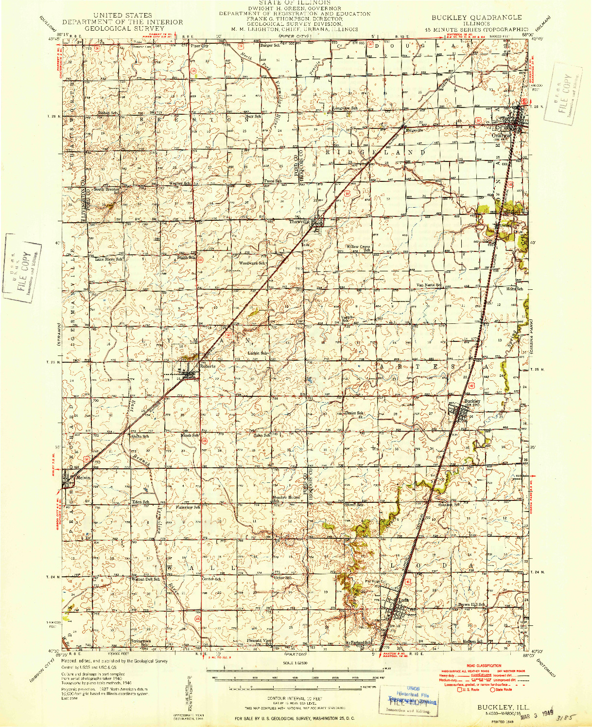USGS 1:62500-SCALE QUADRANGLE FOR BUCKLEY, IL 1949