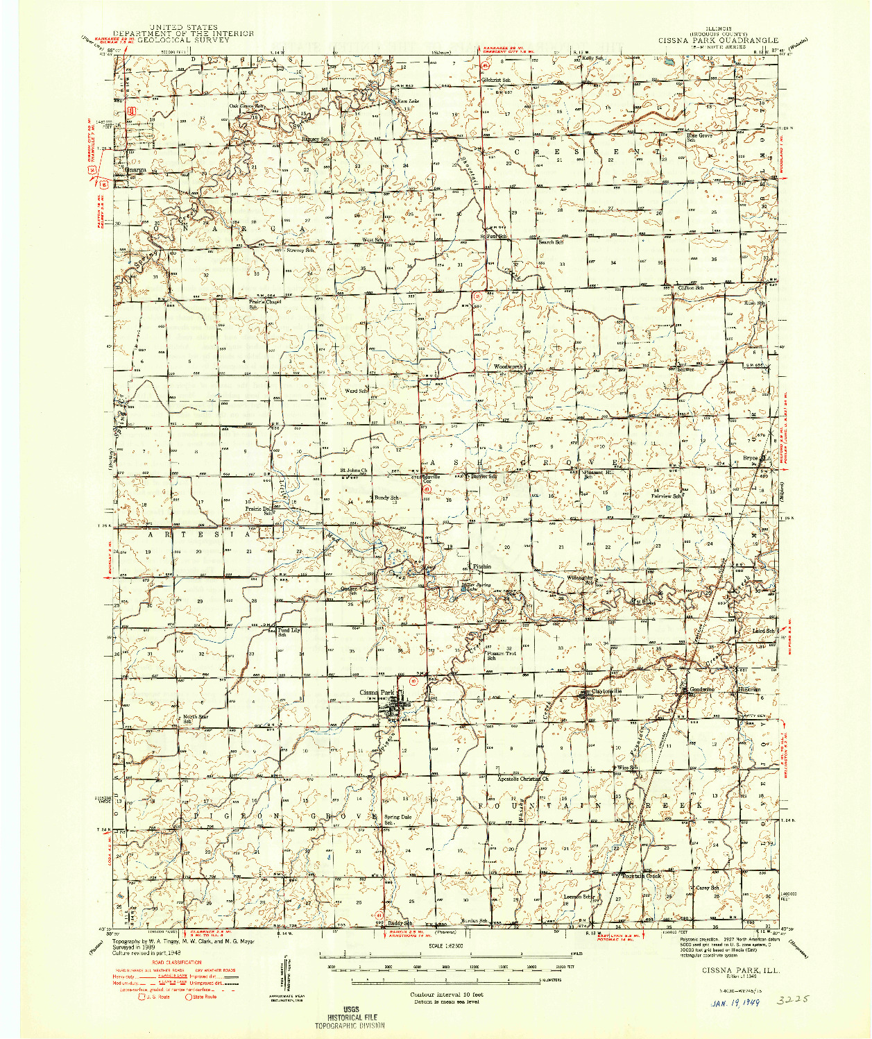 USGS 1:62500-SCALE QUADRANGLE FOR CISSNA PARK, IL 1949