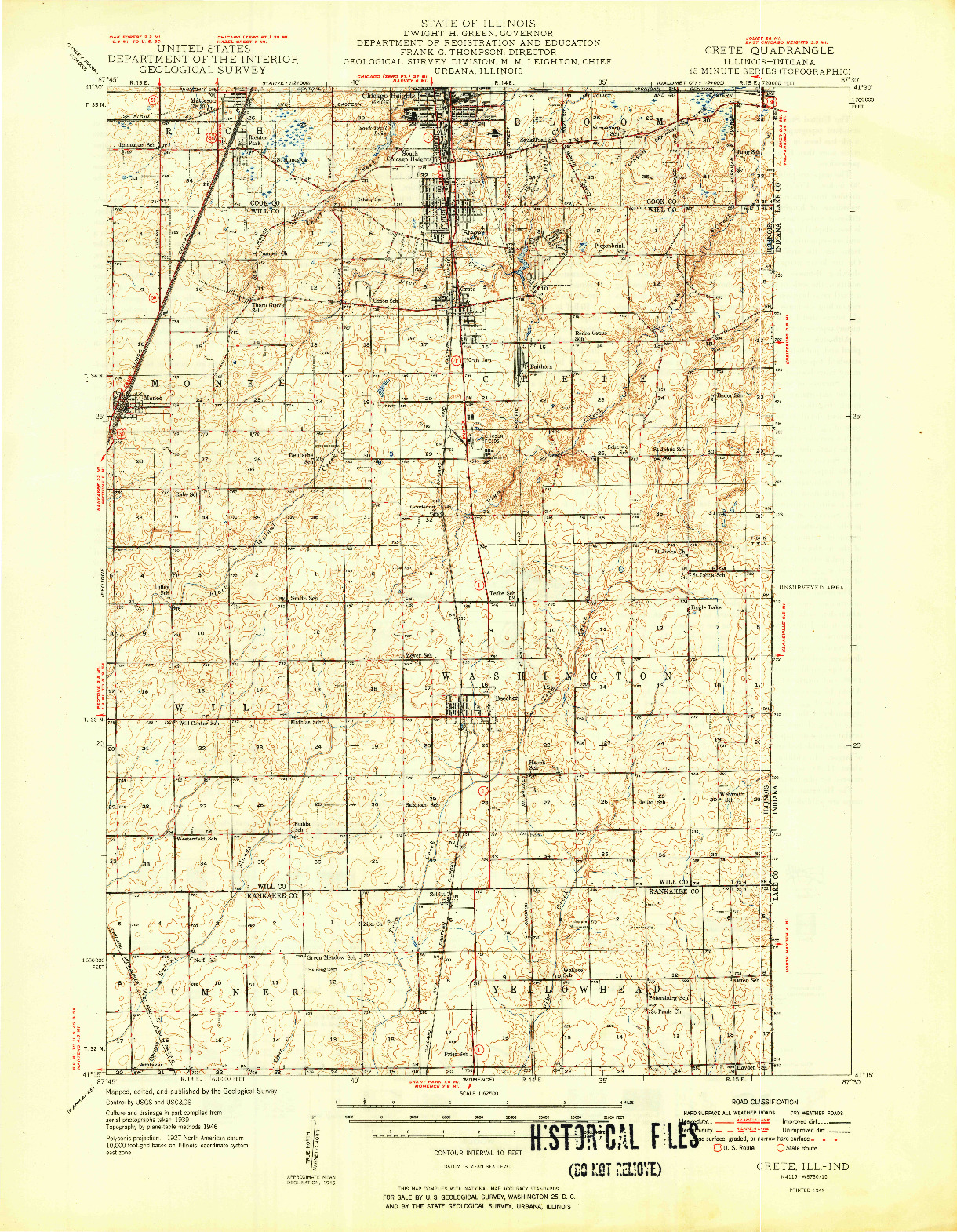 USGS 1:62500-SCALE QUADRANGLE FOR CRETE, IL 1949