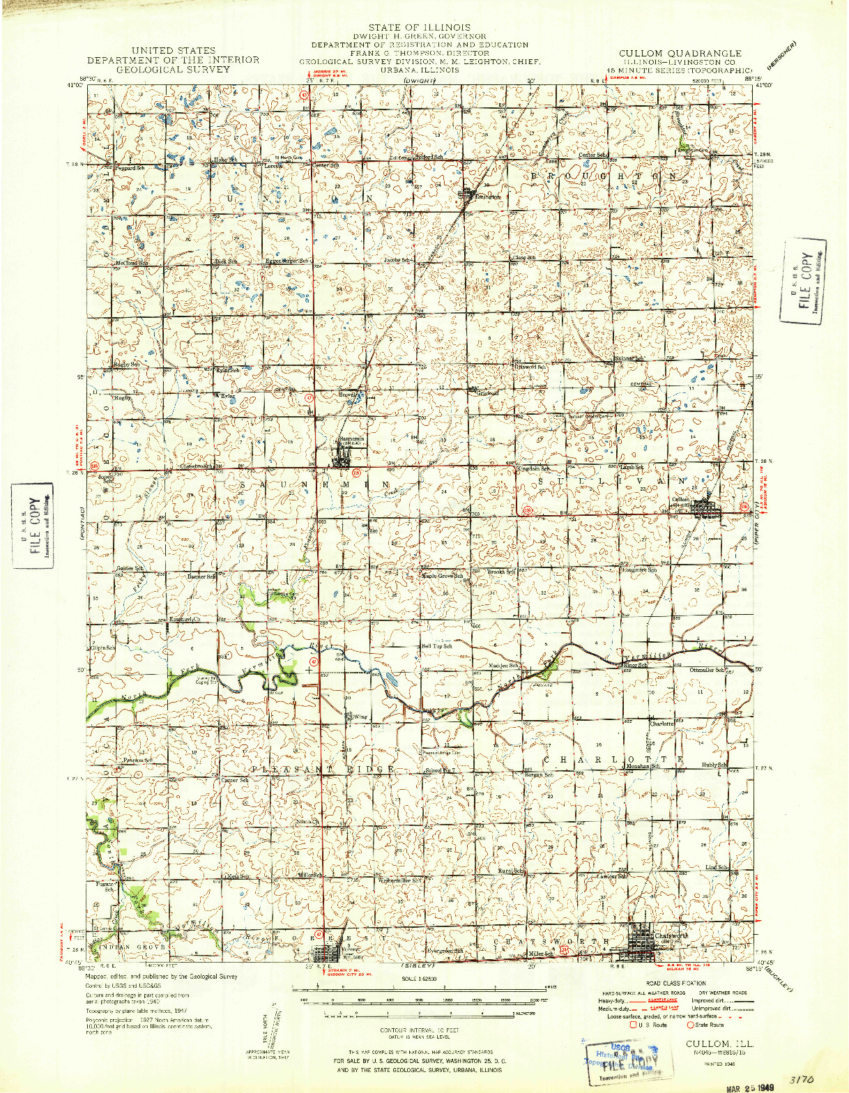 USGS 1:62500-SCALE QUADRANGLE FOR CULLOM, IL 1949
