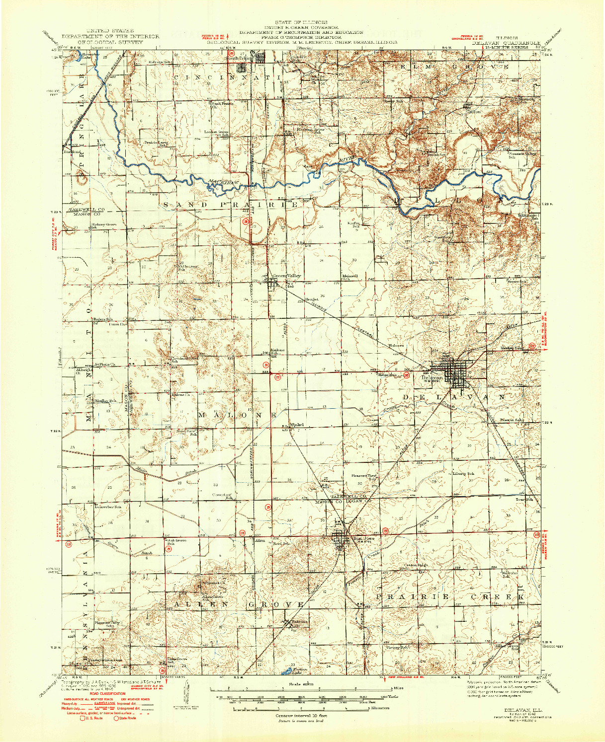 USGS 1:62500-SCALE QUADRANGLE FOR DELAVAN, IL 1942