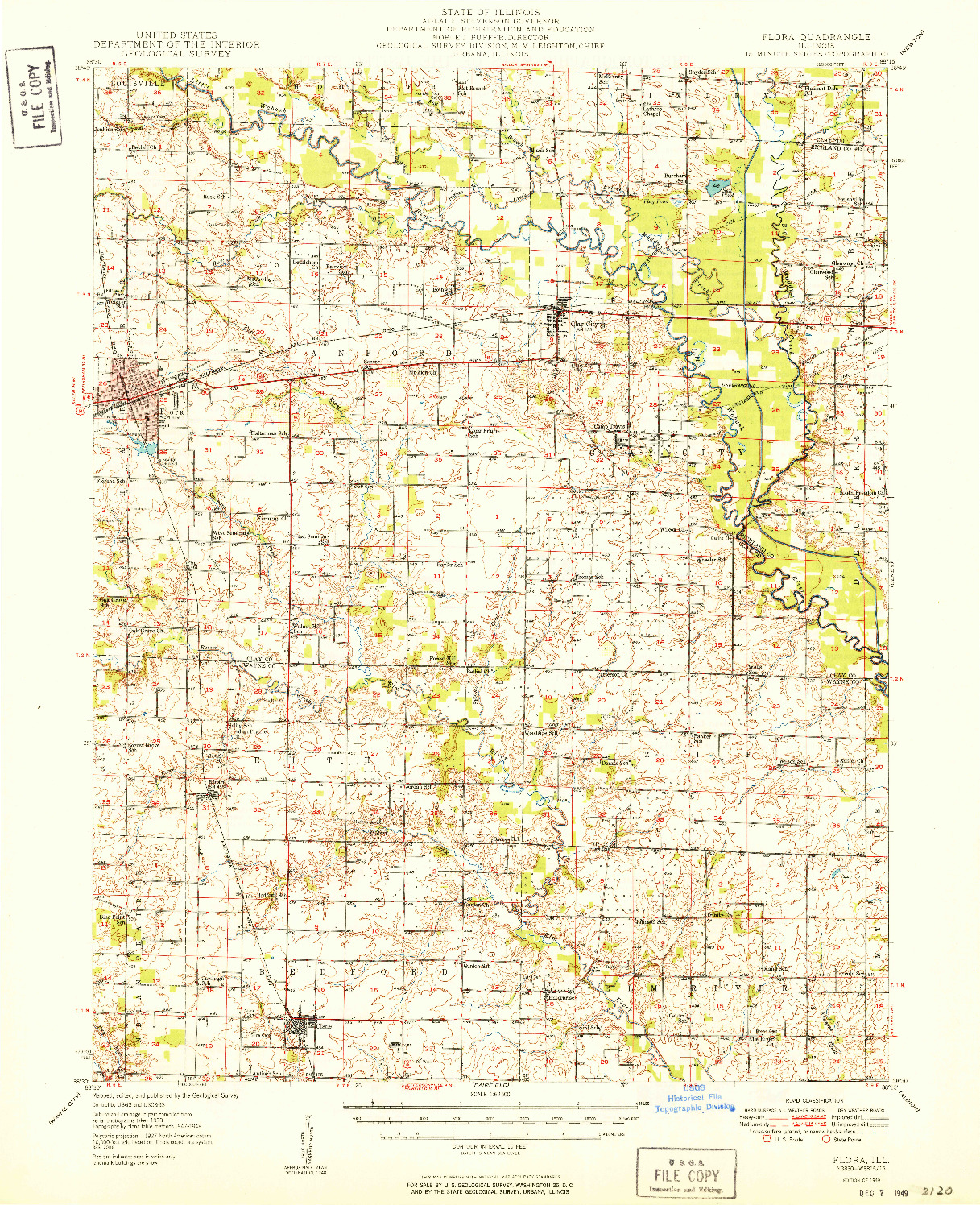 USGS 1:62500-SCALE QUADRANGLE FOR FLORA, IL 1949