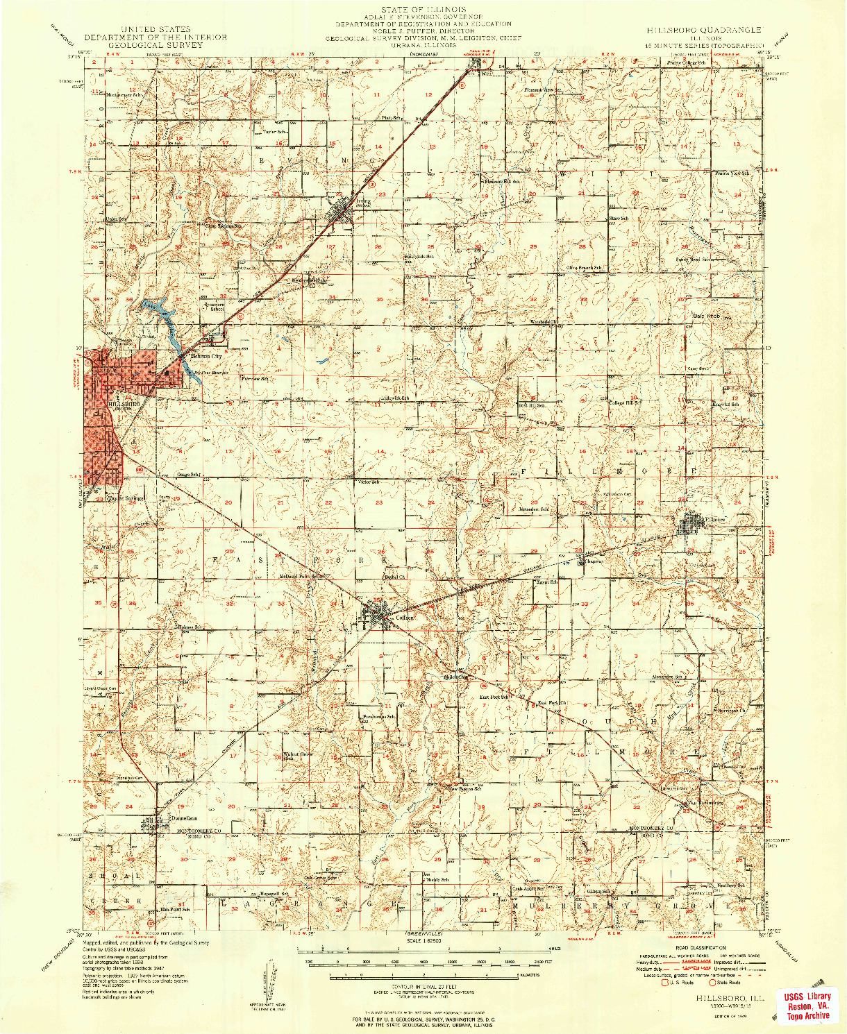 USGS 1:62500-SCALE QUADRANGLE FOR HILLSBORO, IL 1949
