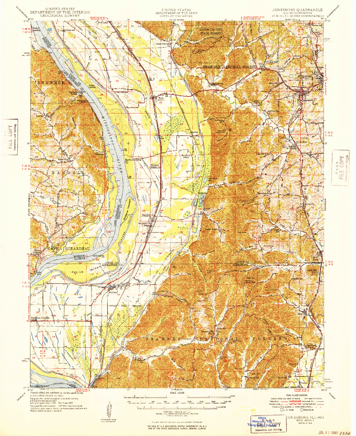 USGS 1:62500-SCALE QUADRANGLE FOR JONESBORO, IL 1949