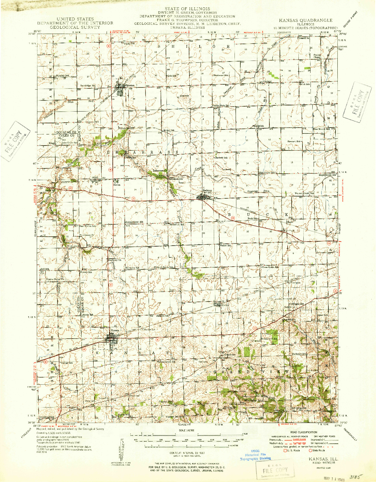 USGS 1:62500-SCALE QUADRANGLE FOR KANSAS, IL 1949