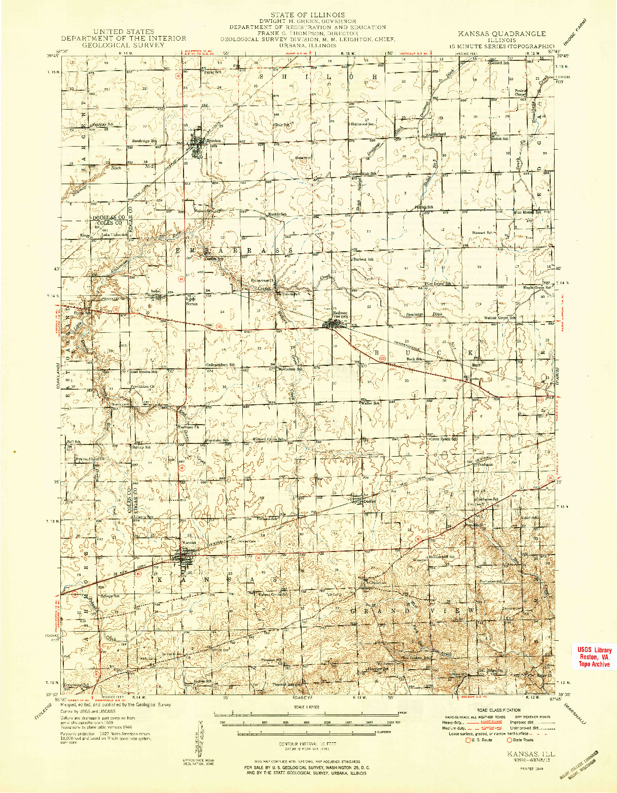 USGS 1:62500-SCALE QUADRANGLE FOR KANSAS, IL 1949