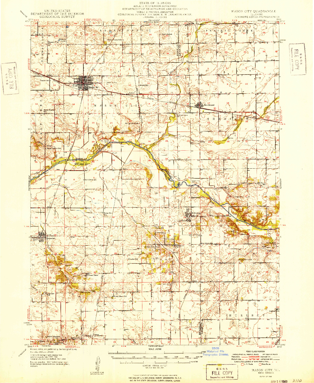 USGS 1:62500-SCALE QUADRANGLE FOR MASON CITY, IL 1949