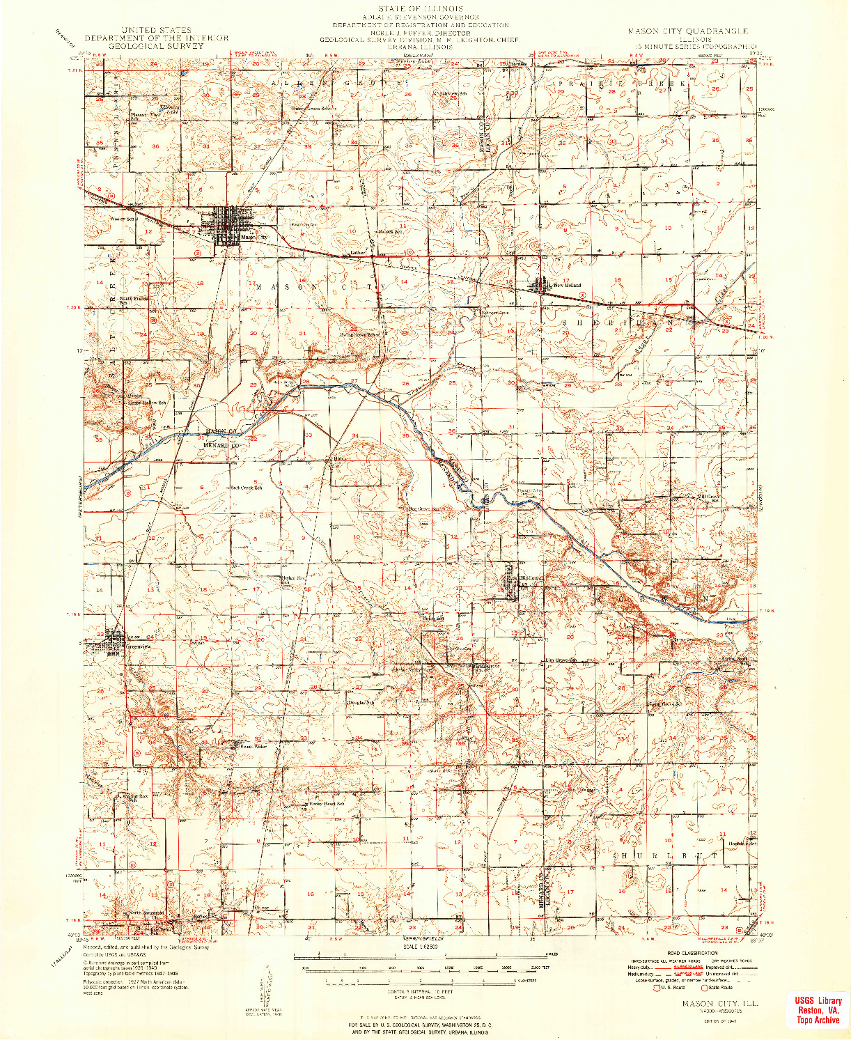 USGS 1:62500-SCALE QUADRANGLE FOR MASON CITY, IL 1949