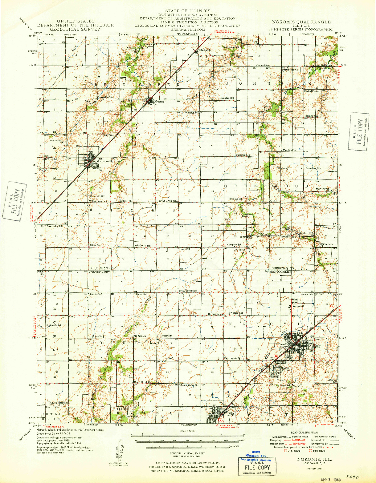 USGS 1:62500-SCALE QUADRANGLE FOR NOKOMIS, IL 1949