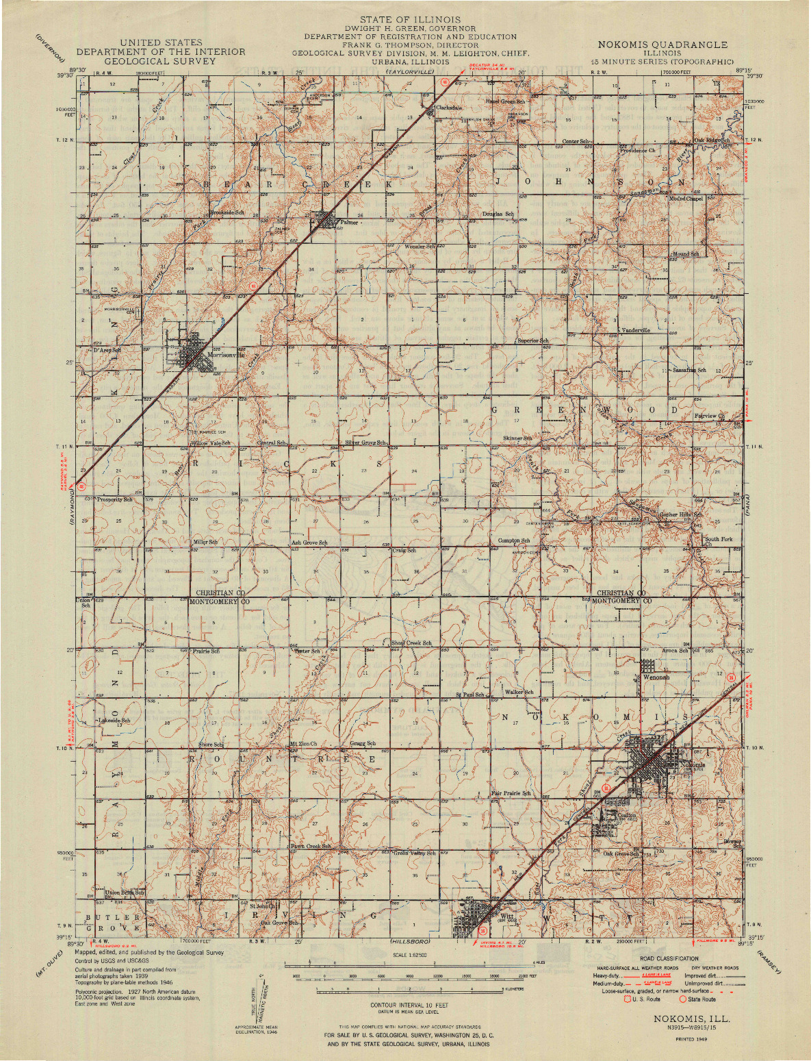 USGS 1:62500-SCALE QUADRANGLE FOR NOKOMIS, IL 1949