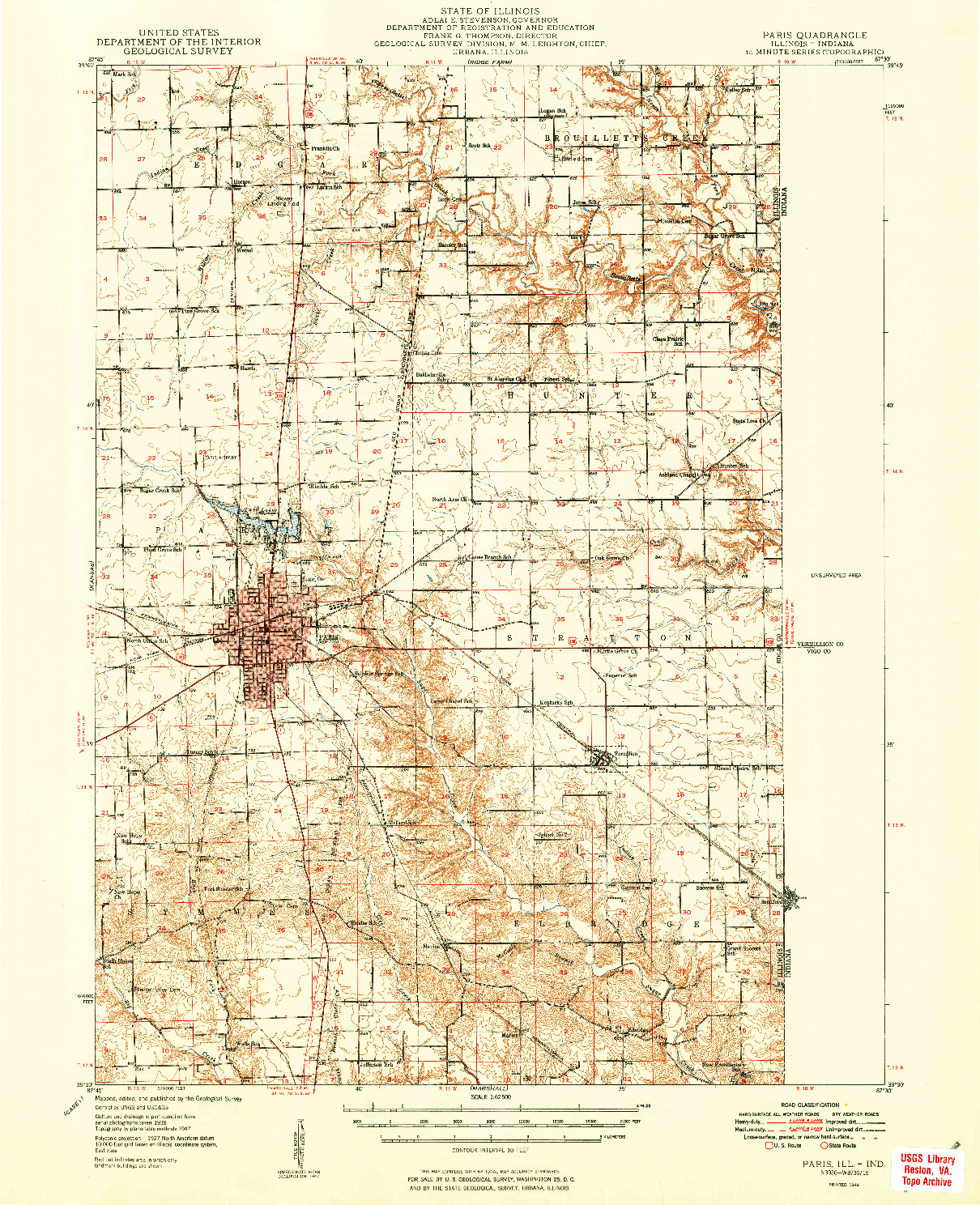 USGS 1:62500-SCALE QUADRANGLE FOR PARIS, IL 1949