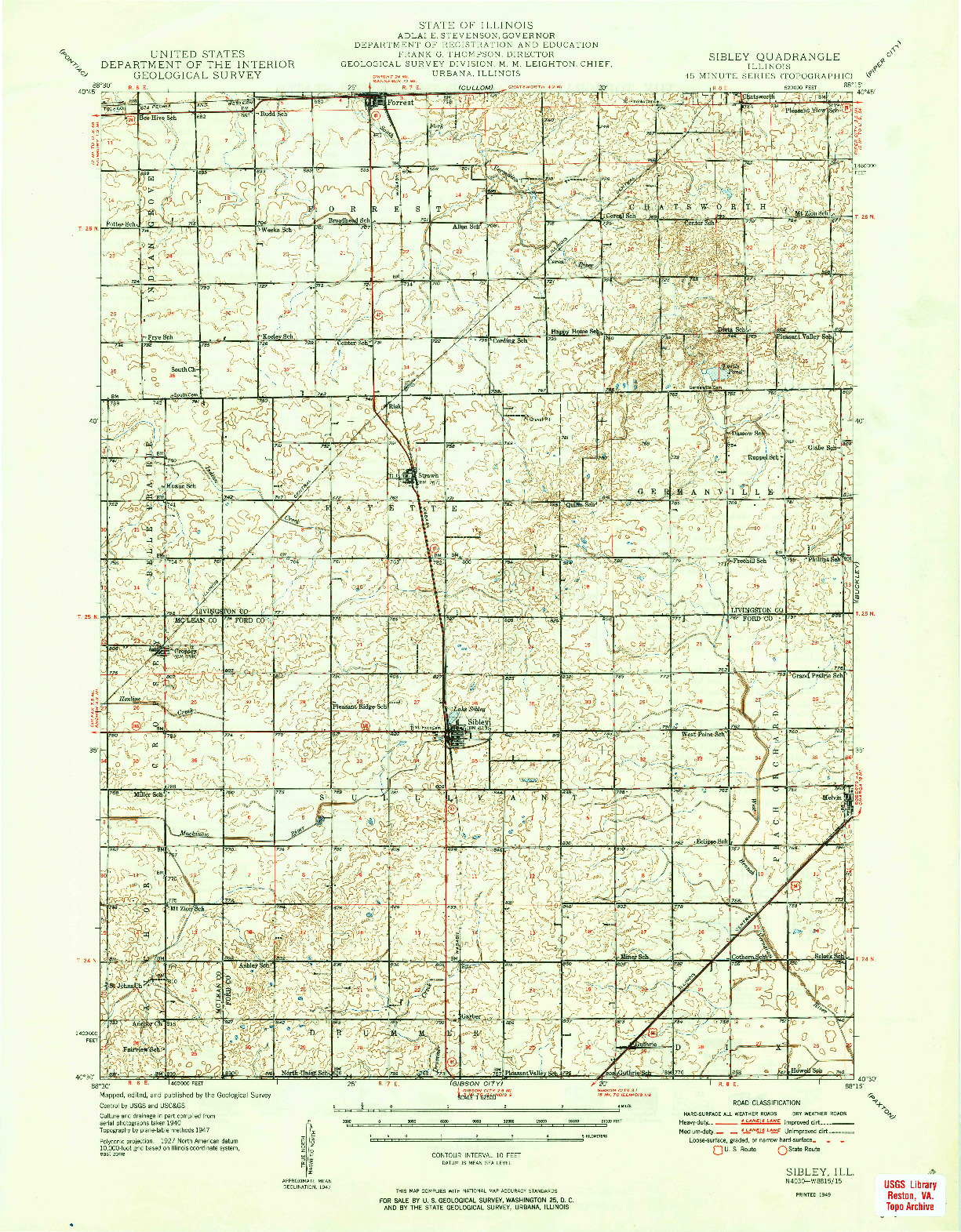 USGS 1:62500-SCALE QUADRANGLE FOR SIBLEY, IL 1949