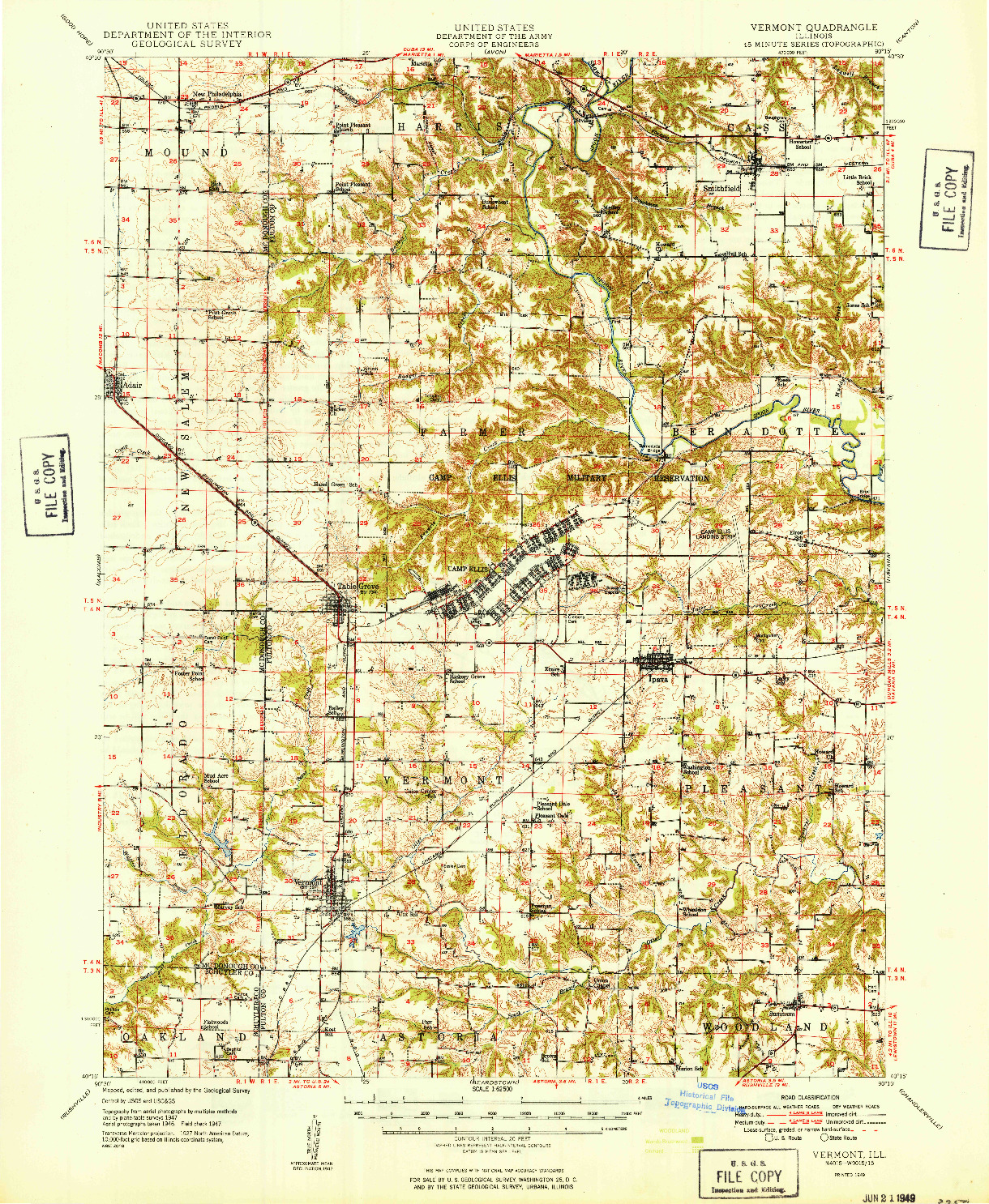 USGS 1:62500-SCALE QUADRANGLE FOR VERMONT, IL 1949