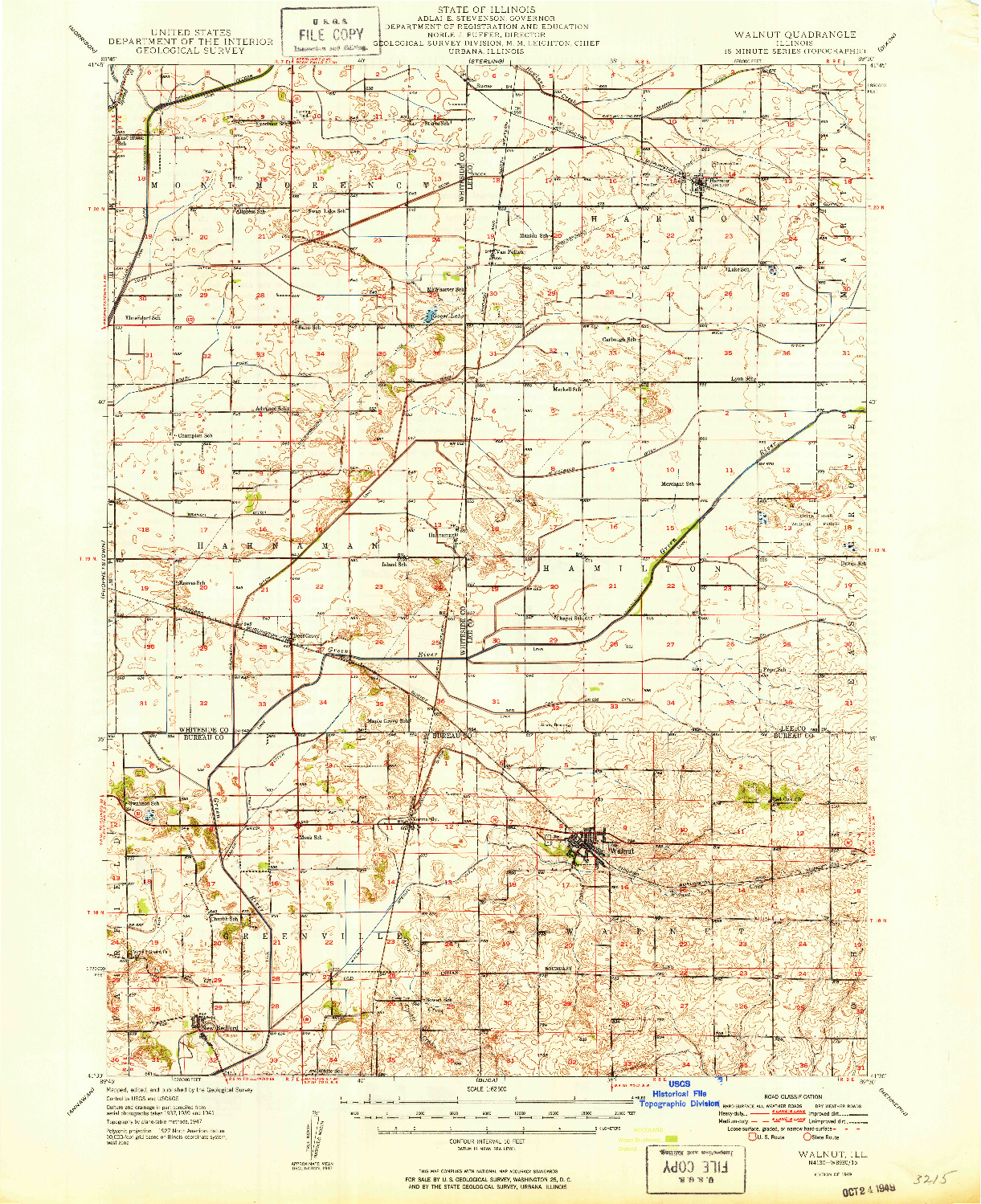 USGS 1:62500-SCALE QUADRANGLE FOR WALNUT, IL 1949