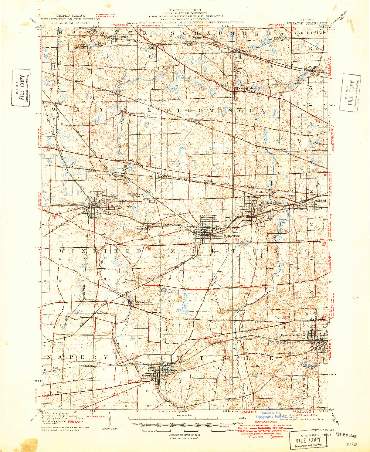 USGS 1:62500-SCALE QUADRANGLE FOR WHEATON, IL 1908