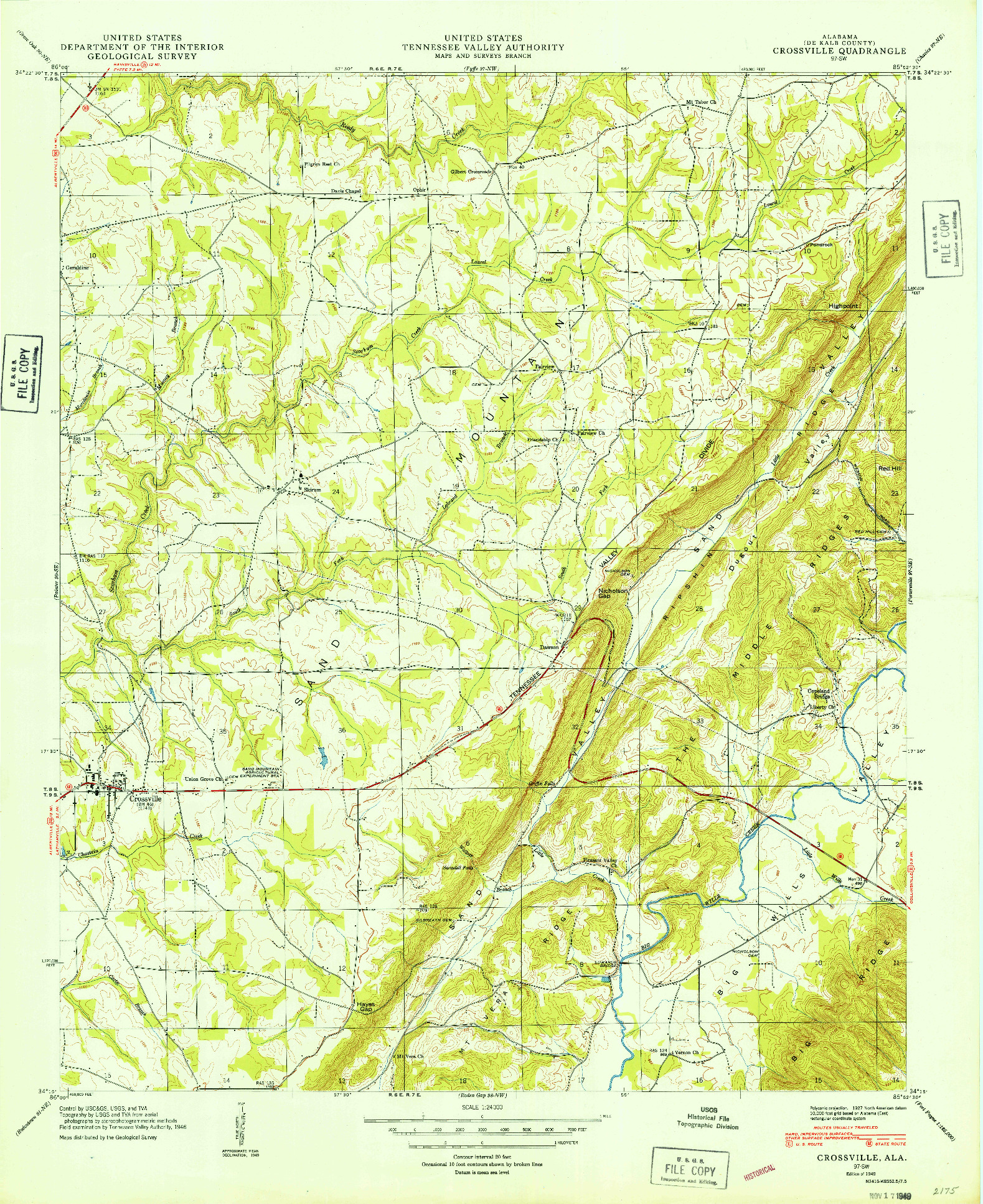 USGS 1:24000-SCALE QUADRANGLE FOR CROSSVILLE, AL 1949