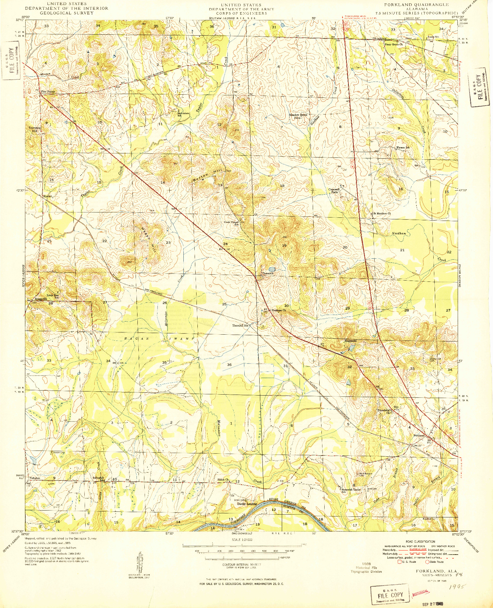 USGS 1:24000-SCALE QUADRANGLE FOR FORKLAND, AL 1949