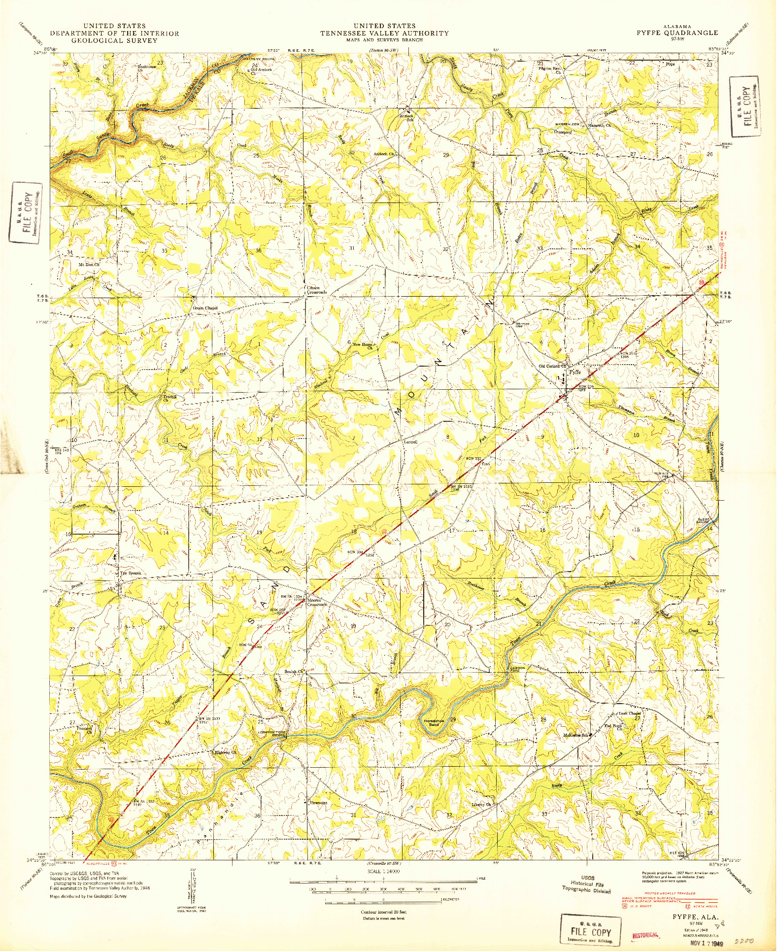 USGS 1:24000-SCALE QUADRANGLE FOR FYFFE, AL 1949