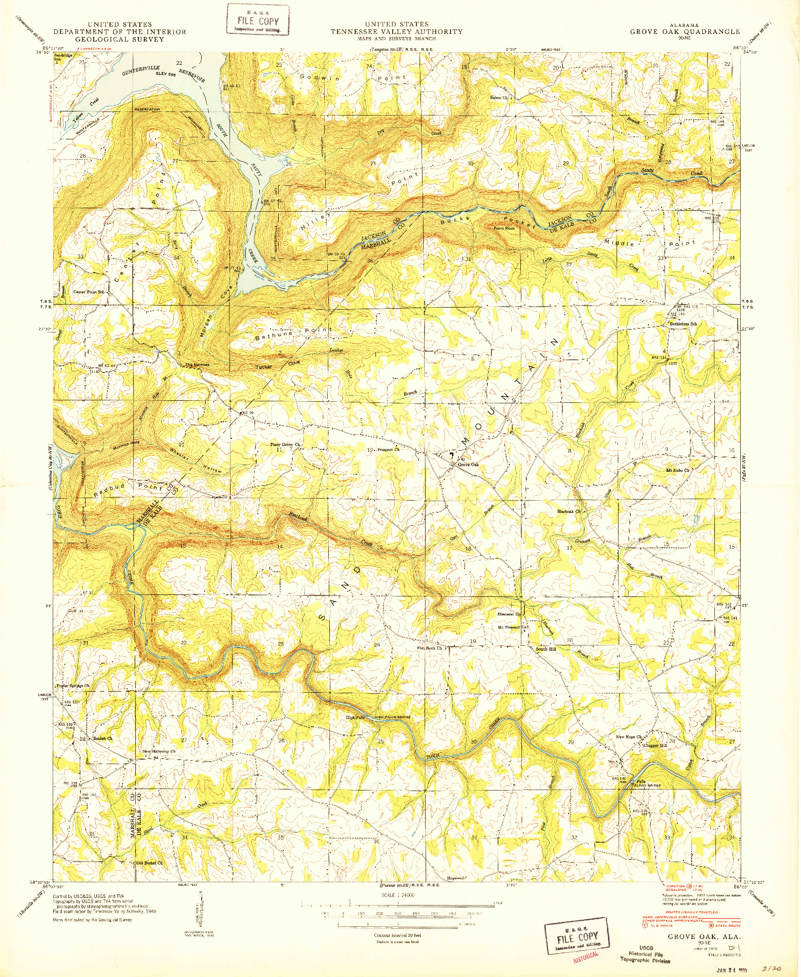 USGS 1:24000-SCALE QUADRANGLE FOR GROVE OAK, AL 1949