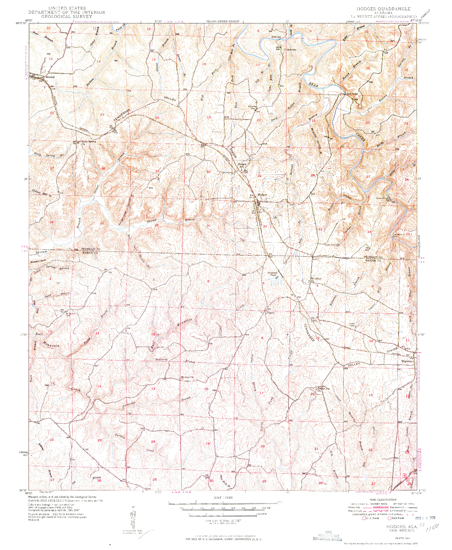 USGS 1:24000-SCALE QUADRANGLE FOR HODGES, AL 1949