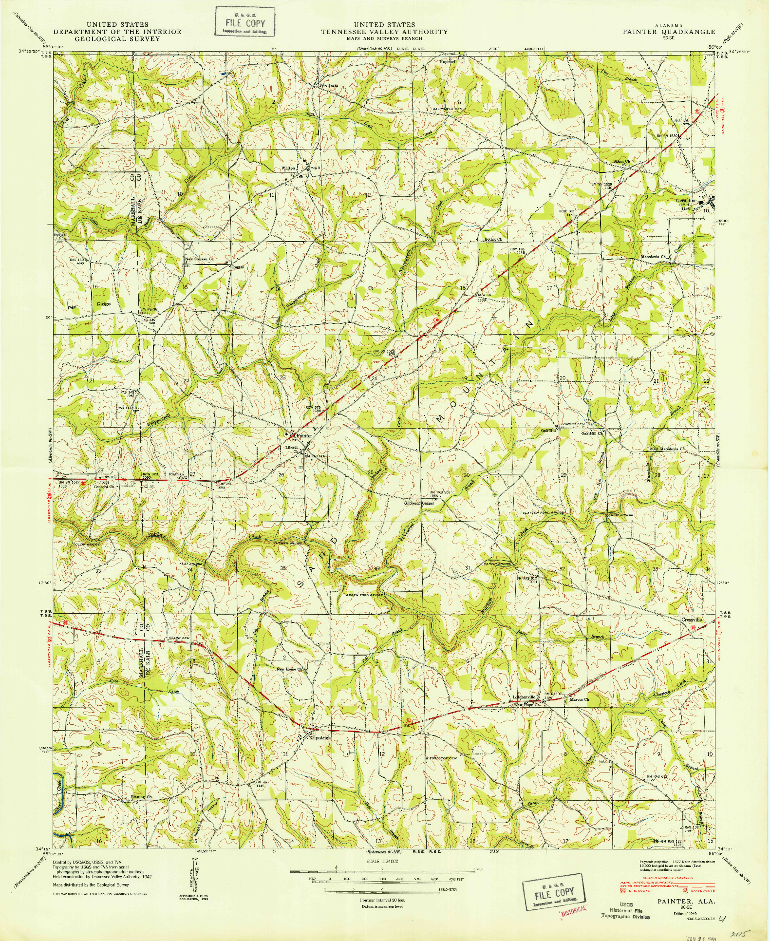 USGS 1:24000-SCALE QUADRANGLE FOR PAINTER, AL 1949