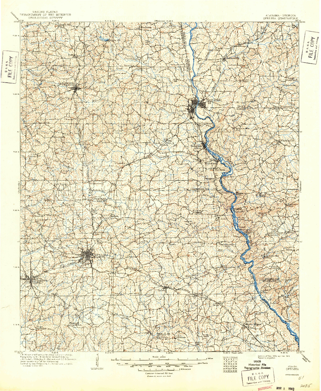 USGS 1:125000-SCALE QUADRANGLE FOR OPELIKA, AL 1909