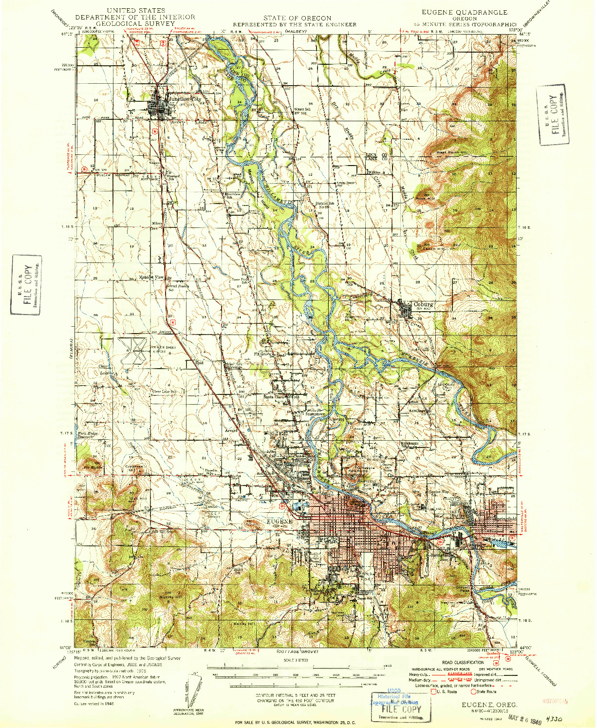 USGS 1:62500-SCALE QUADRANGLE FOR EUGENE, OR 1949