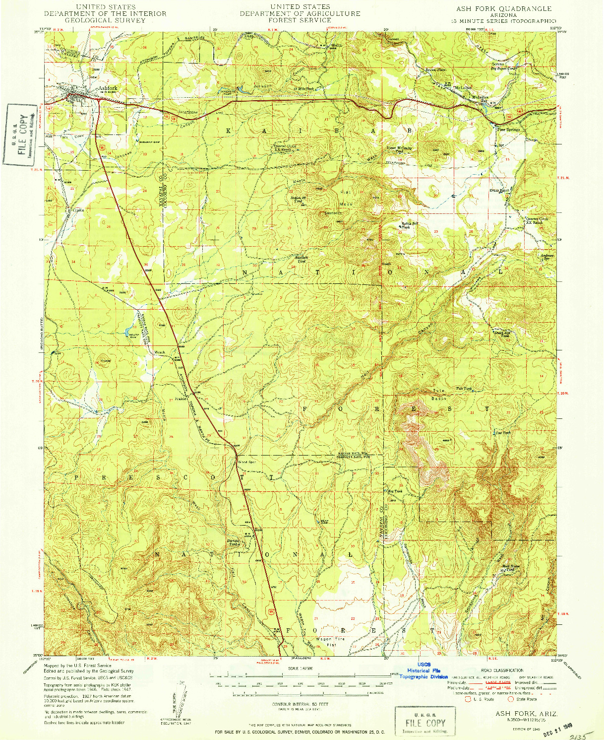 USGS 1:62500-SCALE QUADRANGLE FOR ASH FORK, AZ 1949