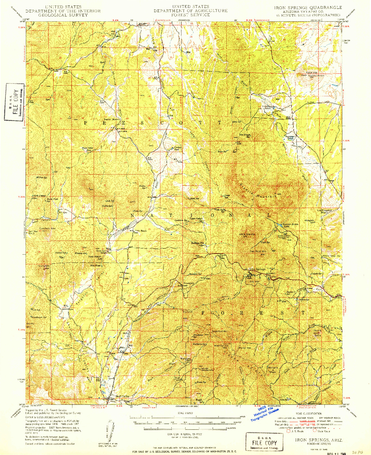 USGS 1:62500-SCALE QUADRANGLE FOR IRON SPRINGS, AZ 1949