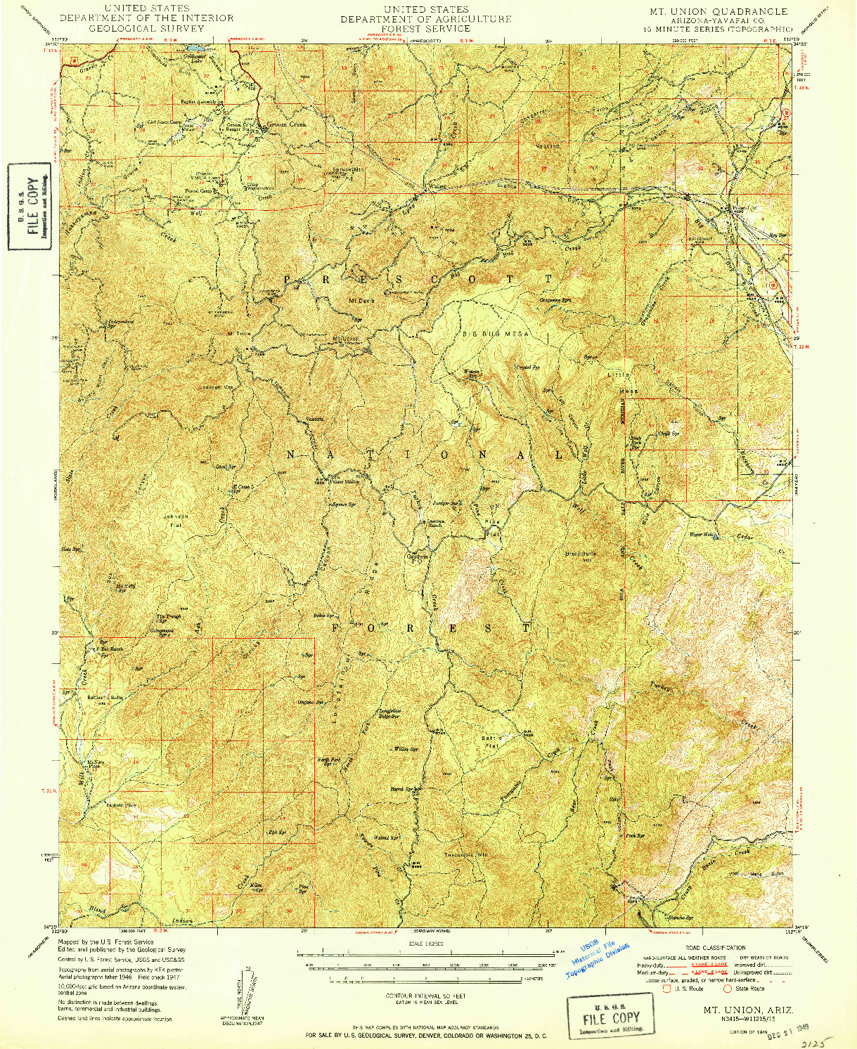 USGS 1:62500-SCALE QUADRANGLE FOR MT. UNION, AZ 1949