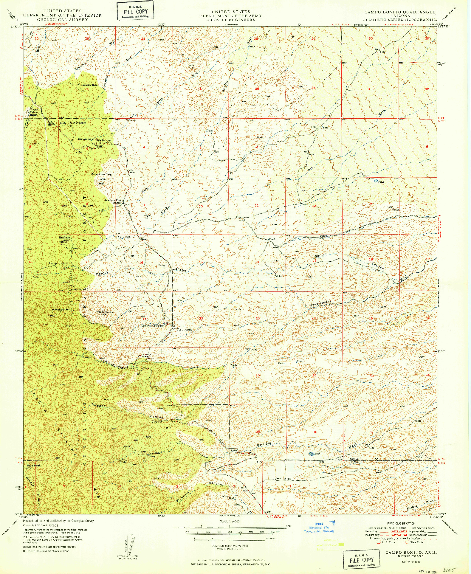 USGS 1:24000-SCALE QUADRANGLE FOR CAMPO BONITO, AZ 1949